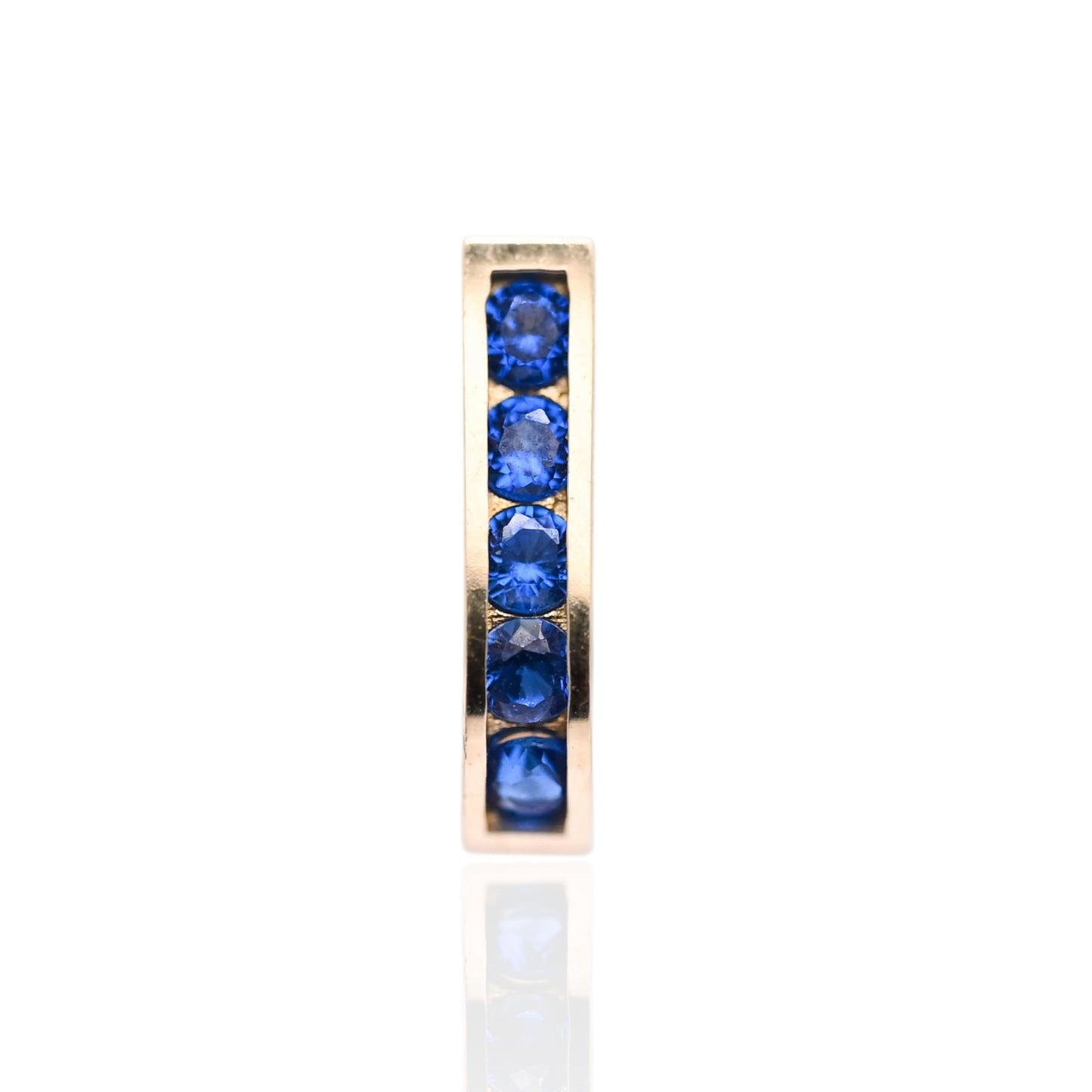 Sapphire Channel Set U-Shaped Hoop Earrings 14K Yellow Gold 2.21mm Thick/7.44mm Diameter