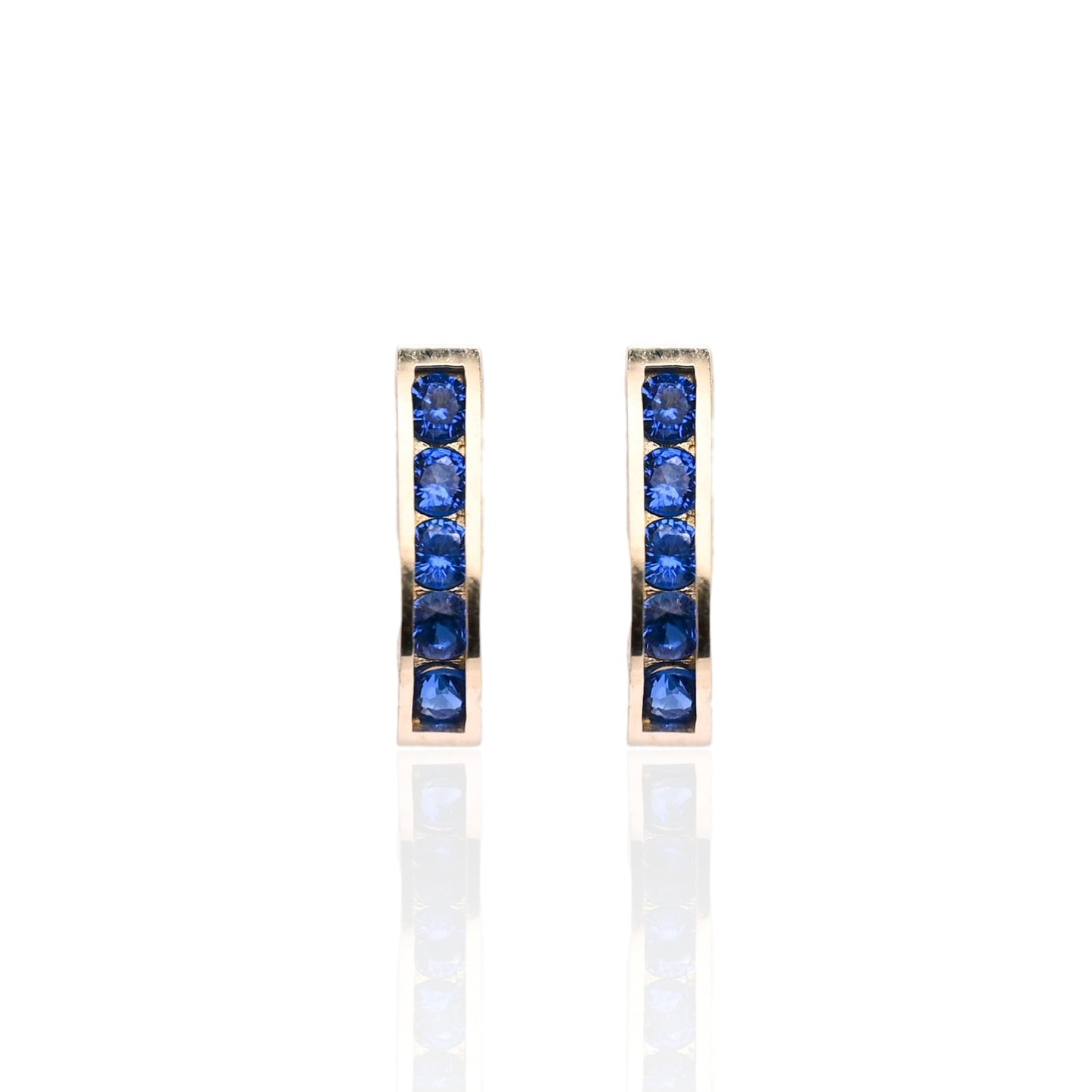 Sapphire Channel Set U-Shaped Hoop Earrings 14K Yellow Gold 2.21mm Thick/7.44mm Diameter