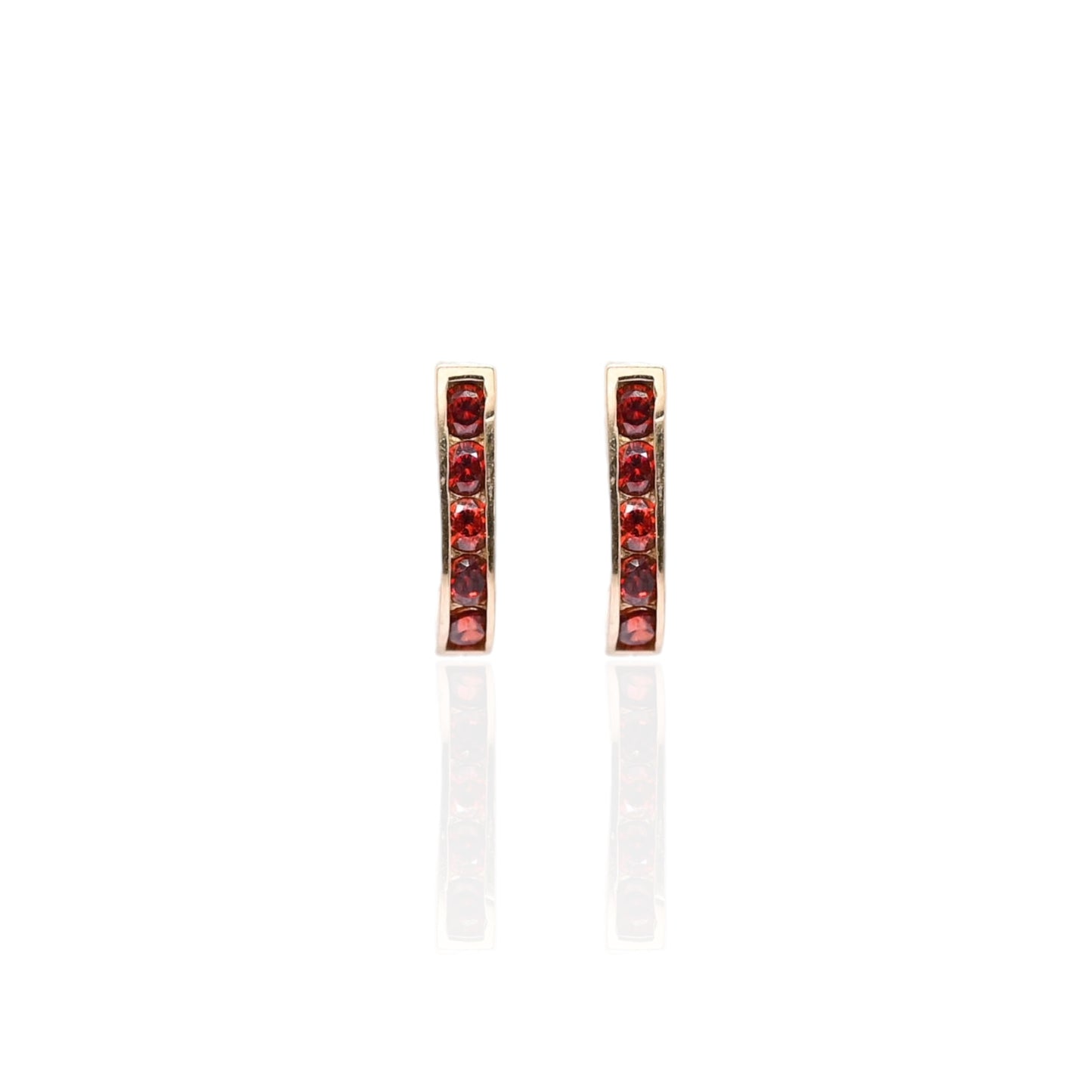 Garnet Channel Set U-Shaped Hoop Earrings 14K Yellow Gold 2.08mm Thick/7.74mm Diameter