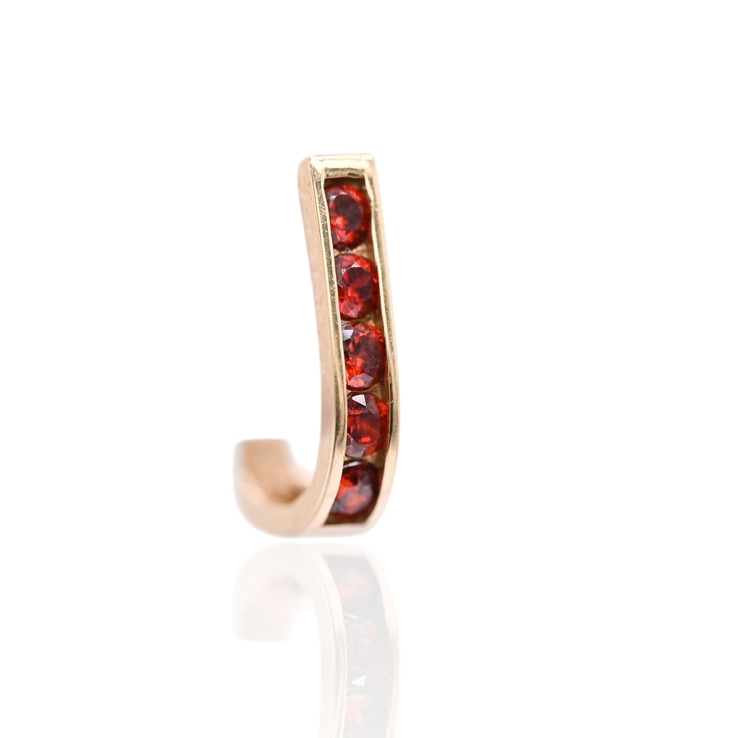 Garnet Channel Set U-Shaped Hoop Earrings 14K Yellow Gold 2.08mm Thick/7.74mm Diameter