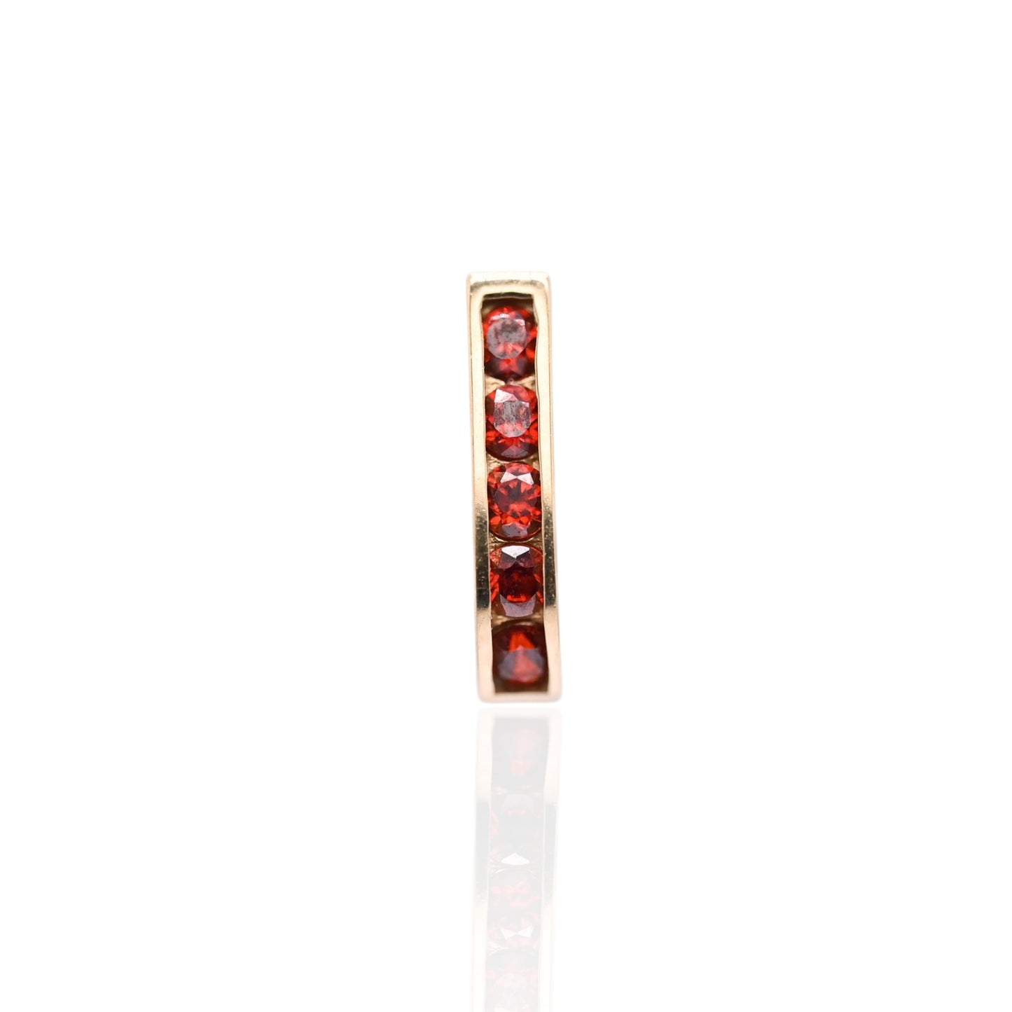 Garnet Channel Set U-Shaped Hoop Earrings 14K Yellow Gold 2.08mm Thick/7.74mm Diameter