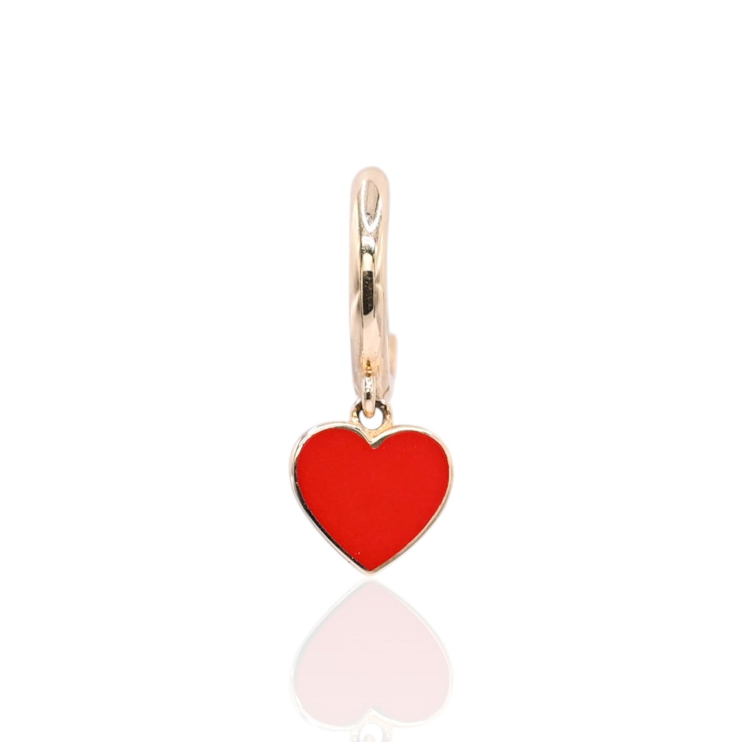 Red Enamel Heart Hoop Earrings 14K Yellow Gold 1.60mm Thick/10.38mm Diameter