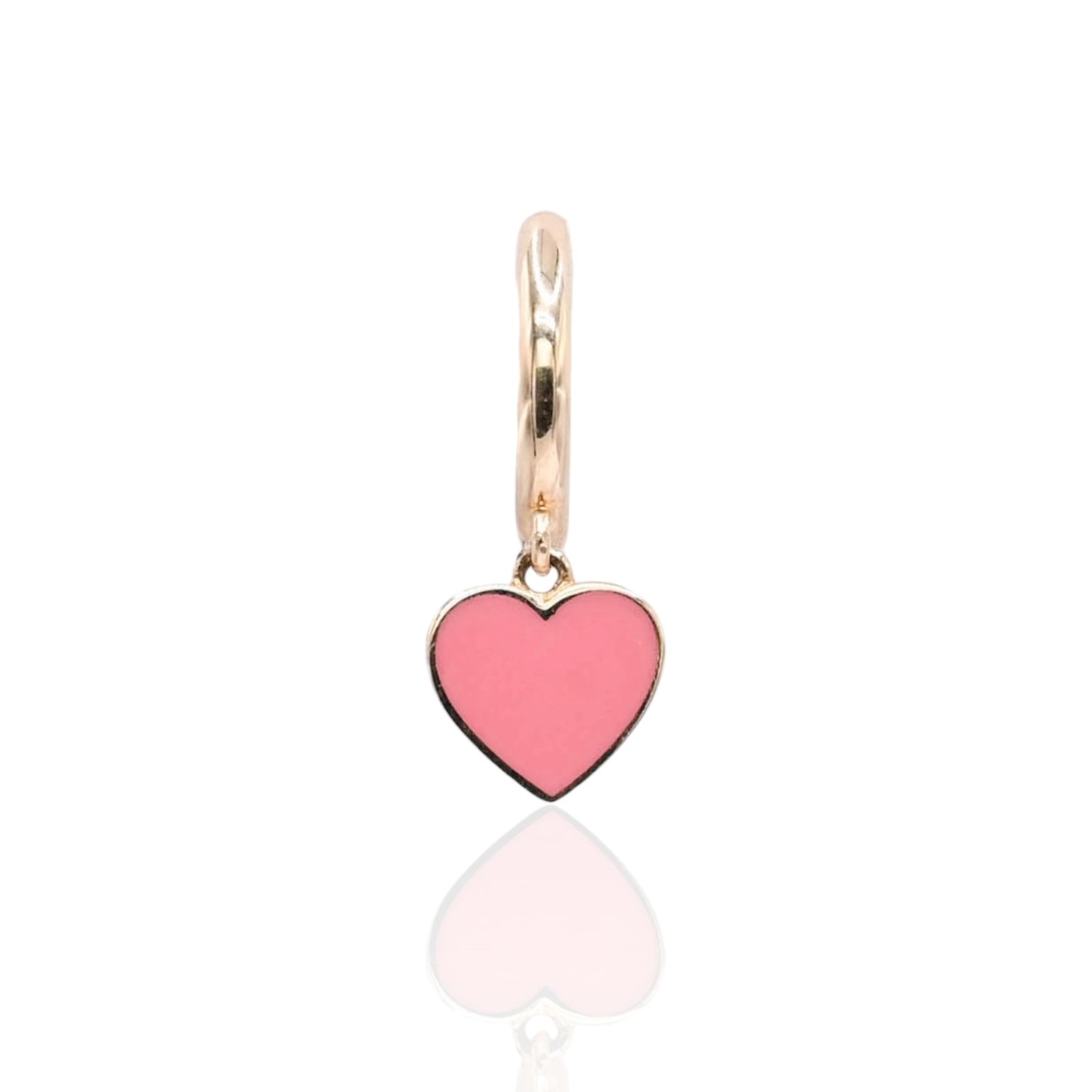 Pink Enamel Heart Hoop Earrings 14K Yellow Gold 1.50mm Thick/10.58mm Diameter