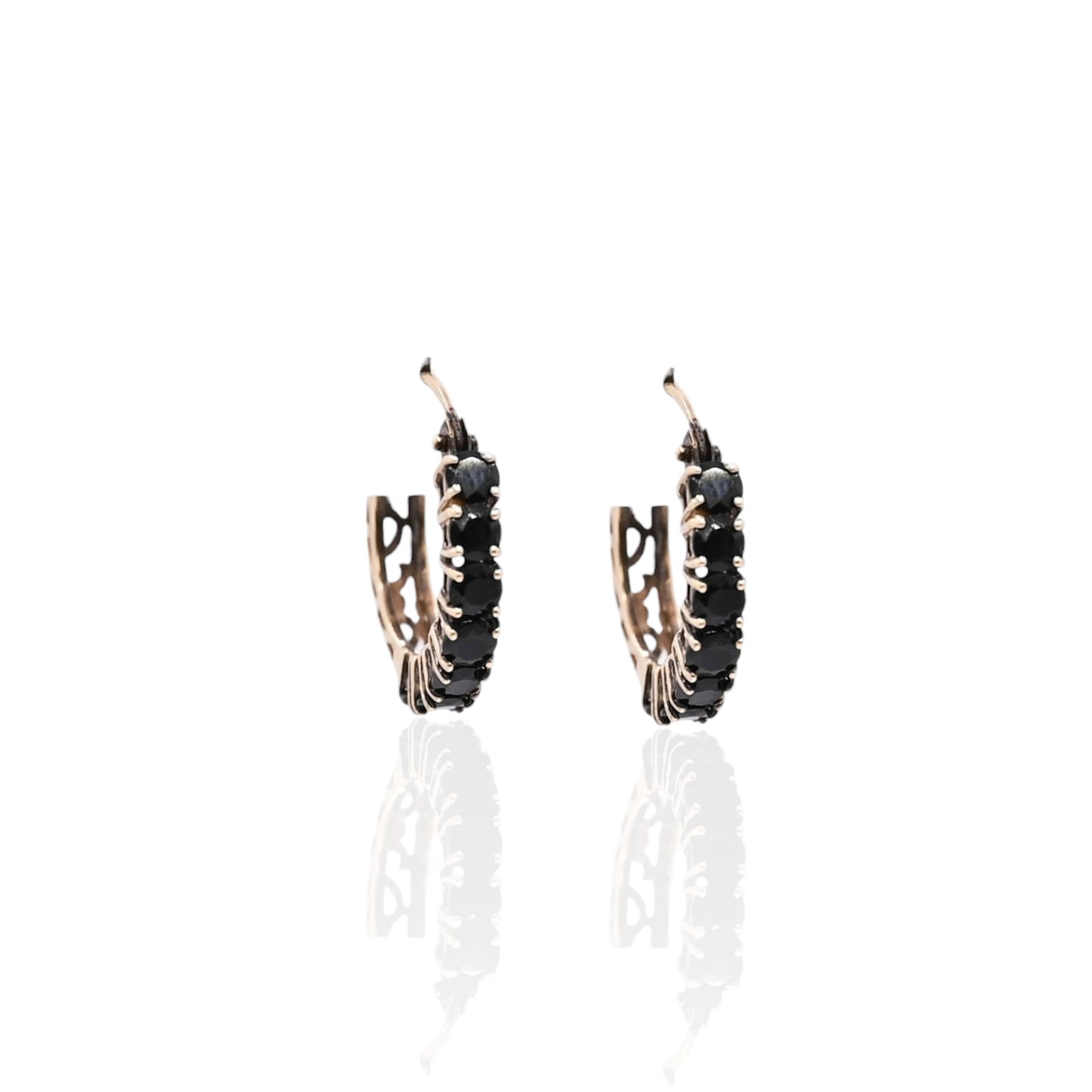 Black Cubic Zirconia Hoop Earrings 14K Yellow Gold 3.29mm Thick/18.06mm Diameter