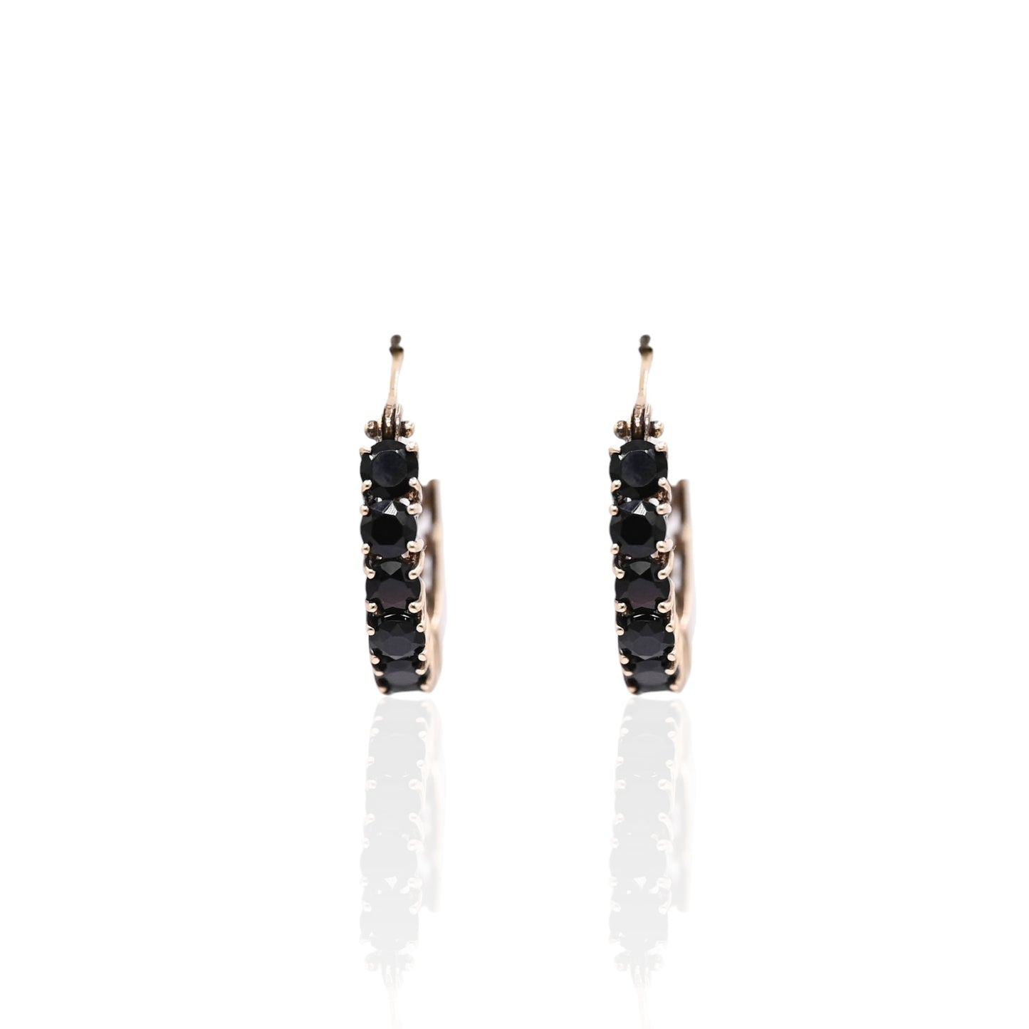 Black Cubic Zirconia Hoop Earrings 14K Yellow Gold 3.29mm Thick/18.06mm Diameter
