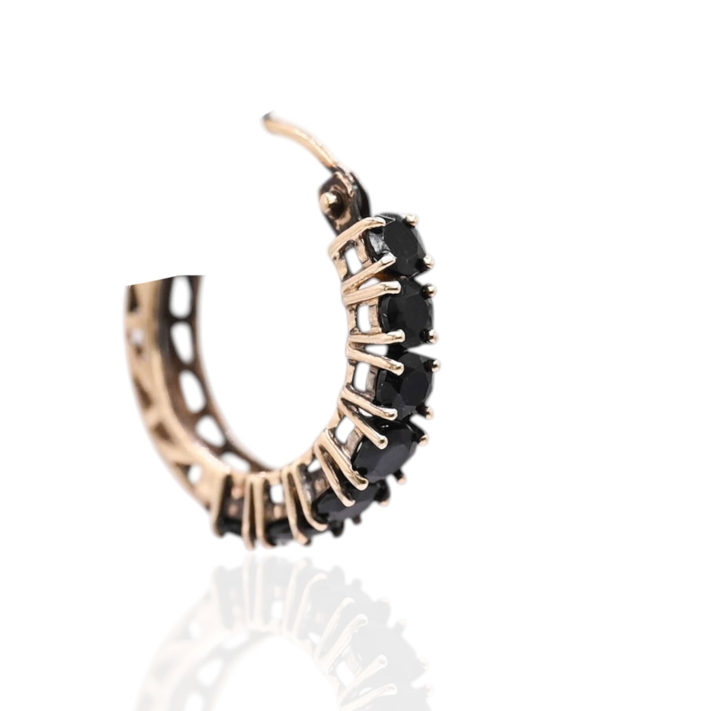 Black Cubic Zirconia Hoop Earrings 14K Yellow Gold 3.29mm Thick/18.06mm Diameter