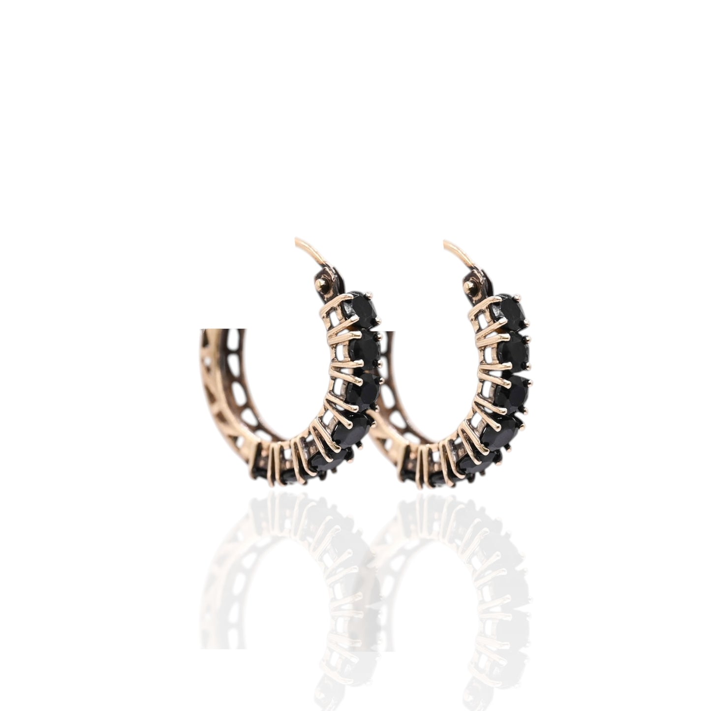 Black Cubic Zirconia Hoop Earrings 14K Yellow Gold 3.29mm Thick/18.06mm Diameter