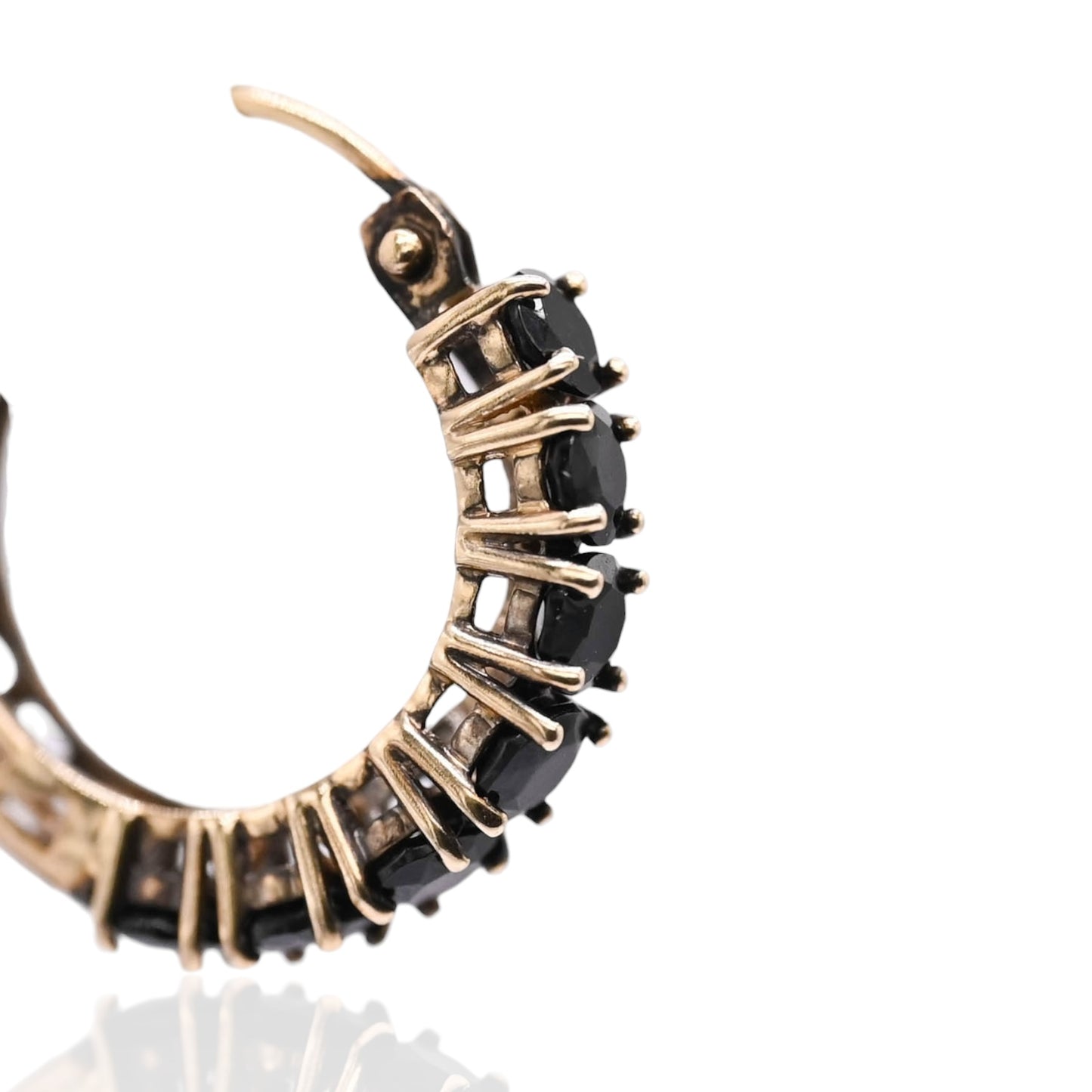 Black Cubic Zirconia Hoop Earrings 14K Yellow Gold 3.29mm Thick/18.06mm Diameter