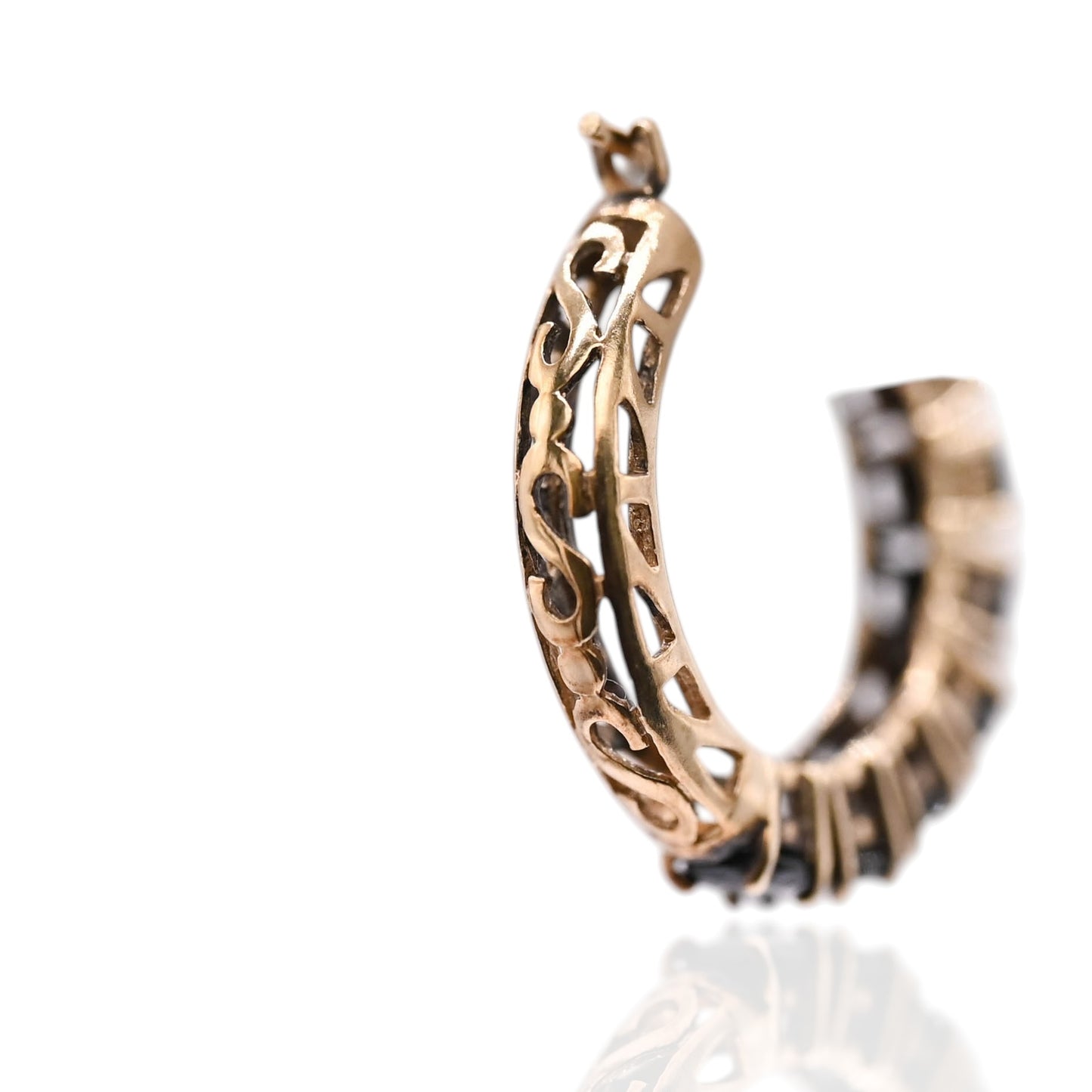 Black Cubic Zirconia Hoop Earrings 14K Yellow Gold 3.29mm Thick/18.06mm Diameter