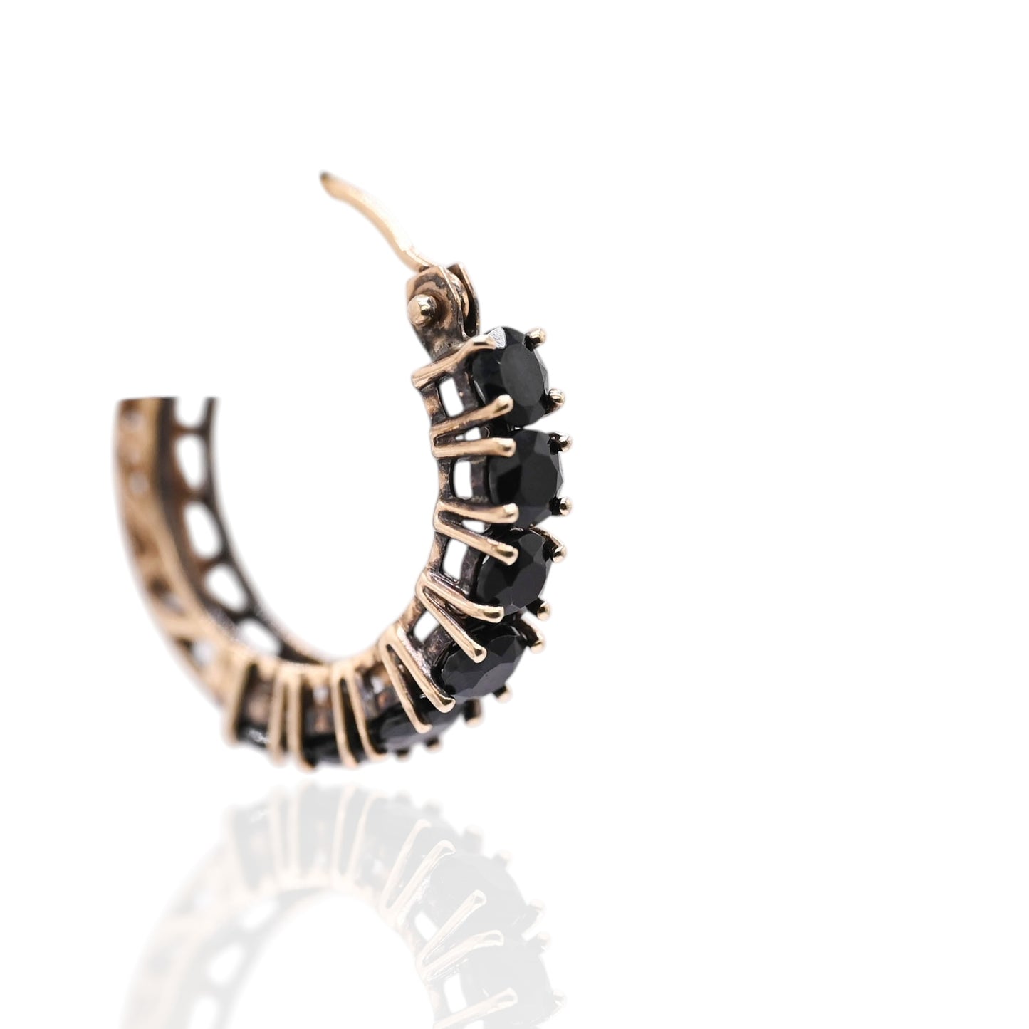 Black Cubic Zirconia Hoop Earrings 14K Yellow Gold 3.29mm Thick/18.06mm Diameter