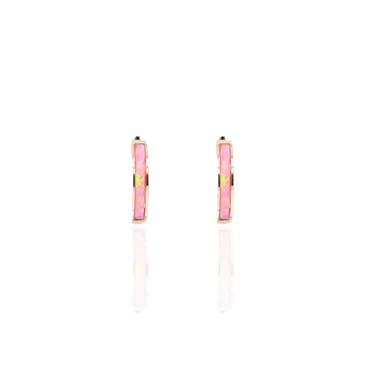 Pink Opal Huggie Earrings 14K Yellow Gold 1.94mm Thick/10.14mm Diameter