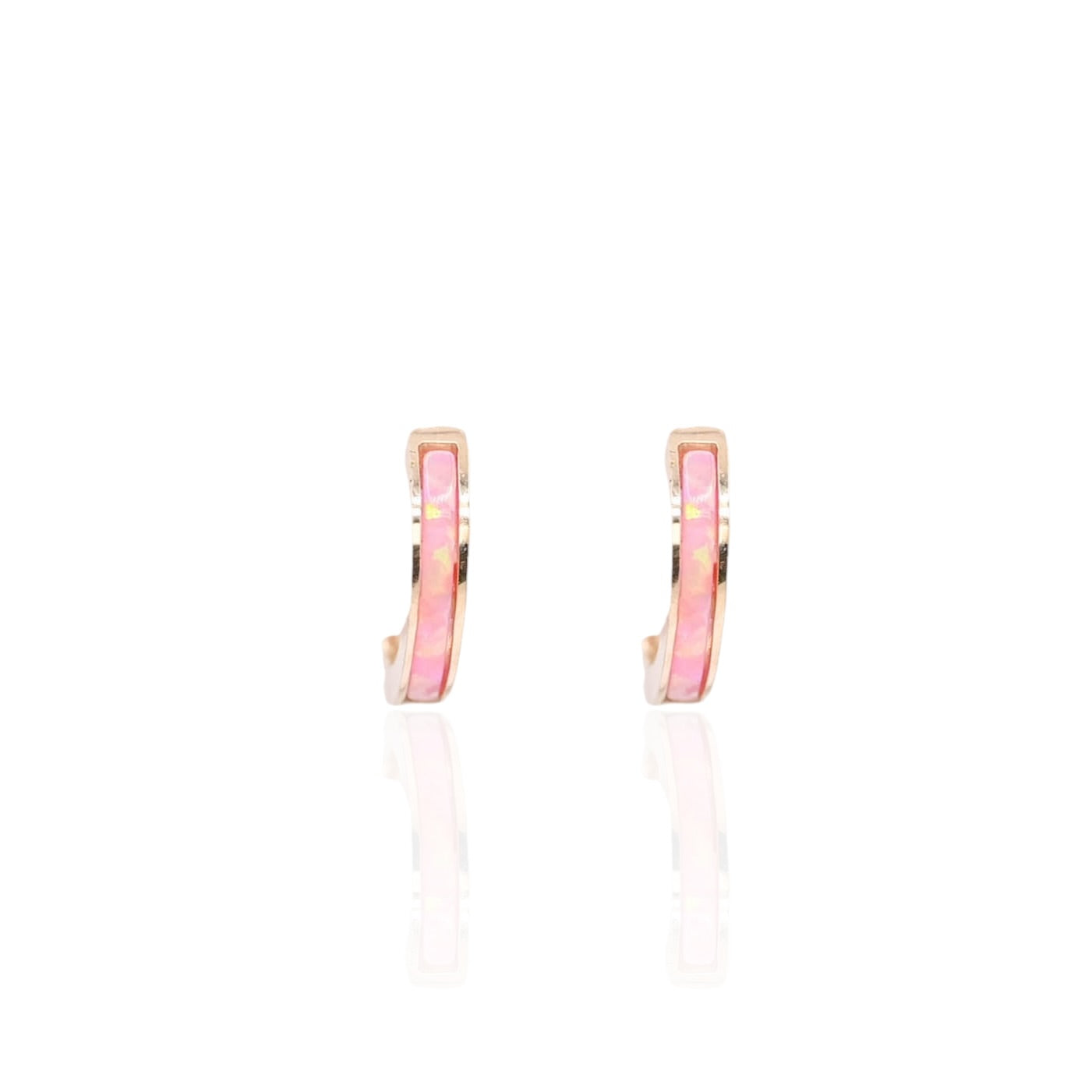 Pink Opal Huggie Earrings 14K Yellow Gold 1.94mm Thick/10.14mm Diameter