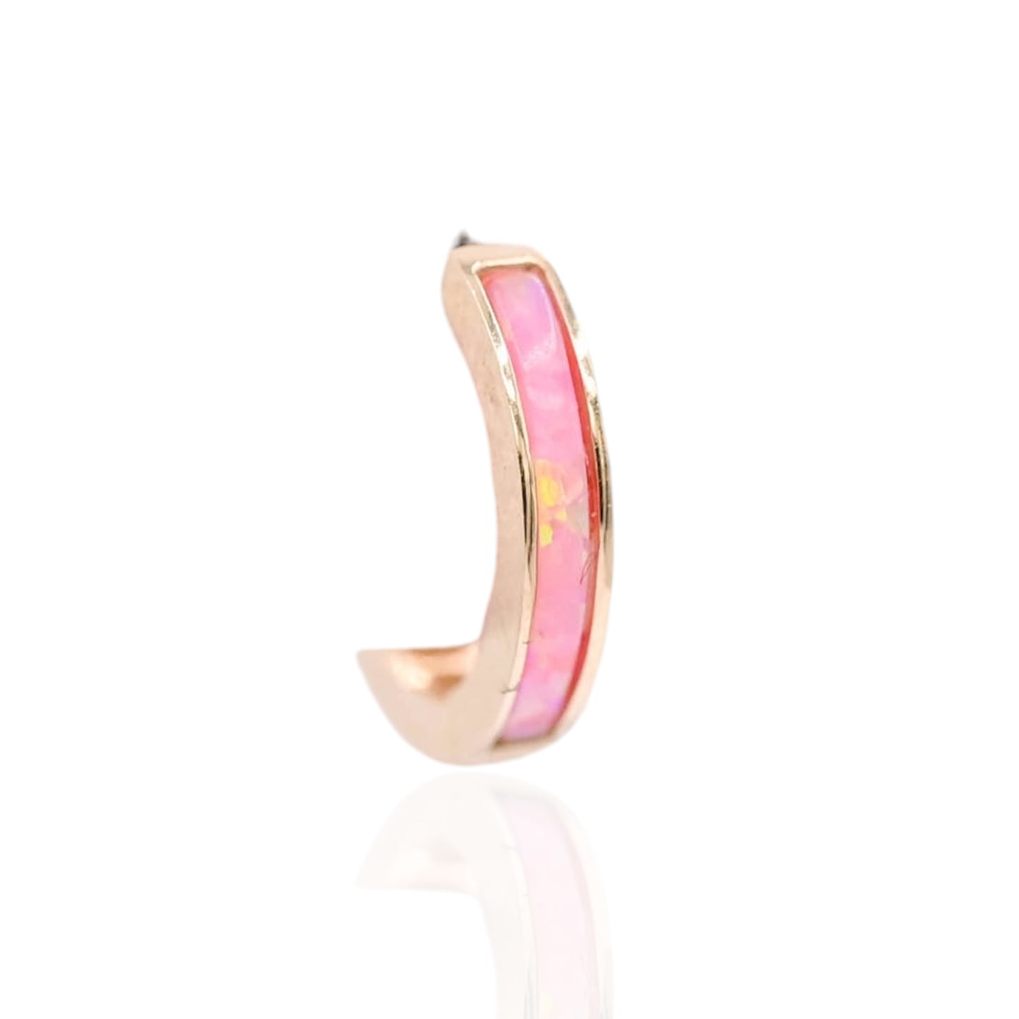 Pink Opal Huggie Earrings 14K Yellow Gold 1.94mm Thick/10.14mm Diameter