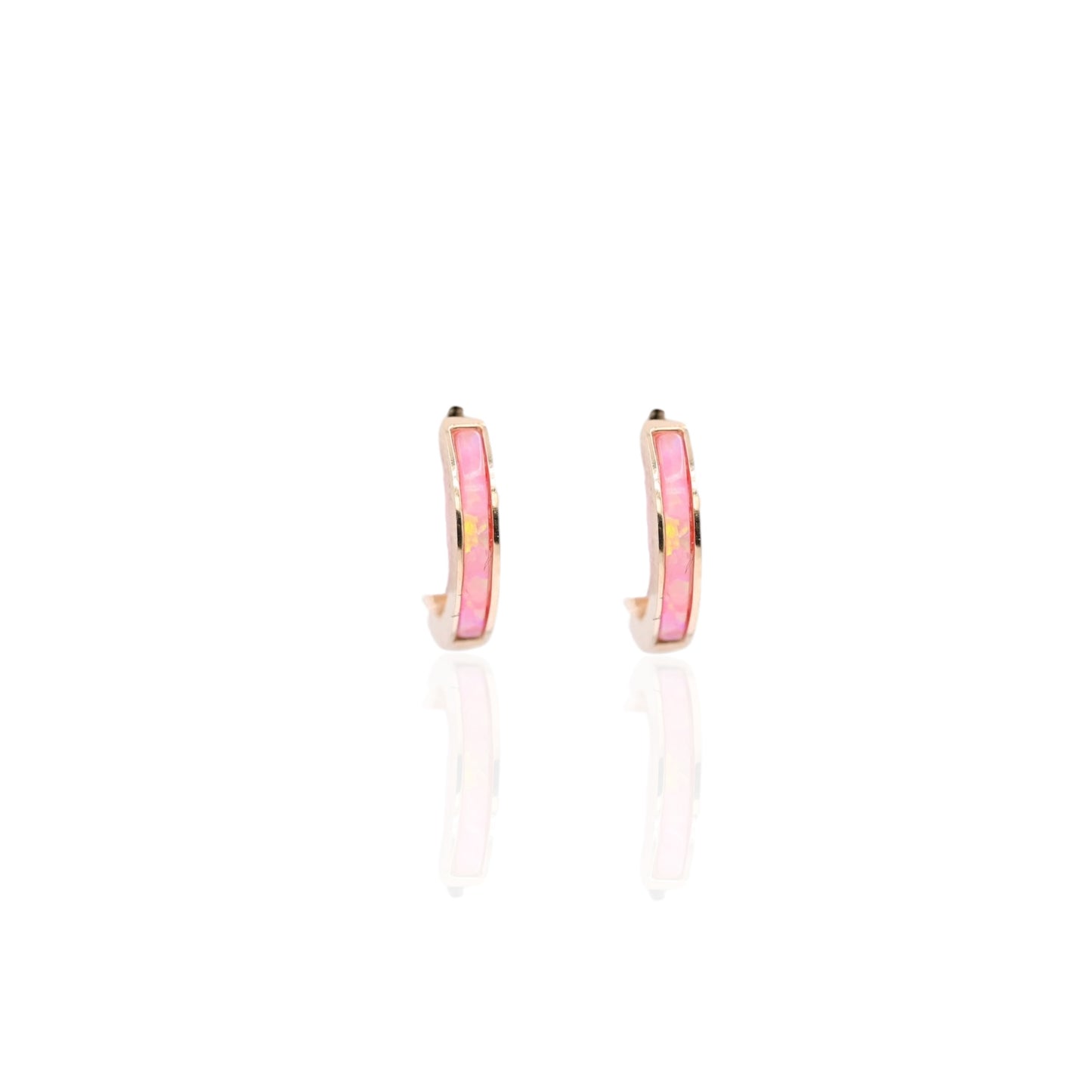 Pink Opal Huggie Earrings 14K Yellow Gold 1.94mm Thick/10.14mm Diameter