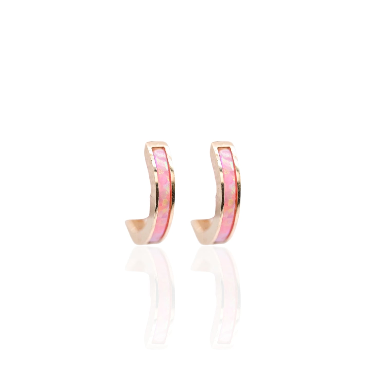 Pink Opal Huggie Earrings 14K Yellow Gold 1.94mm Thick/10.14mm Diameter
