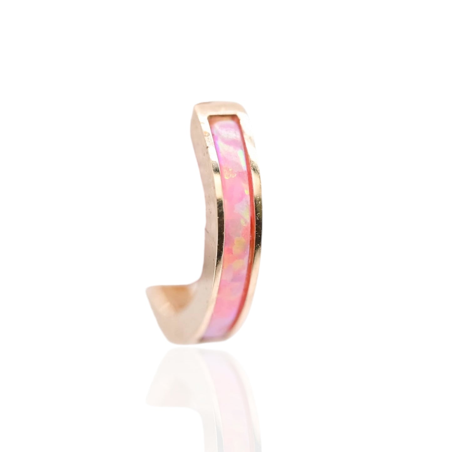 Pink Opal Huggie Earrings 14K Yellow Gold 1.94mm Thick/10.14mm Diameter