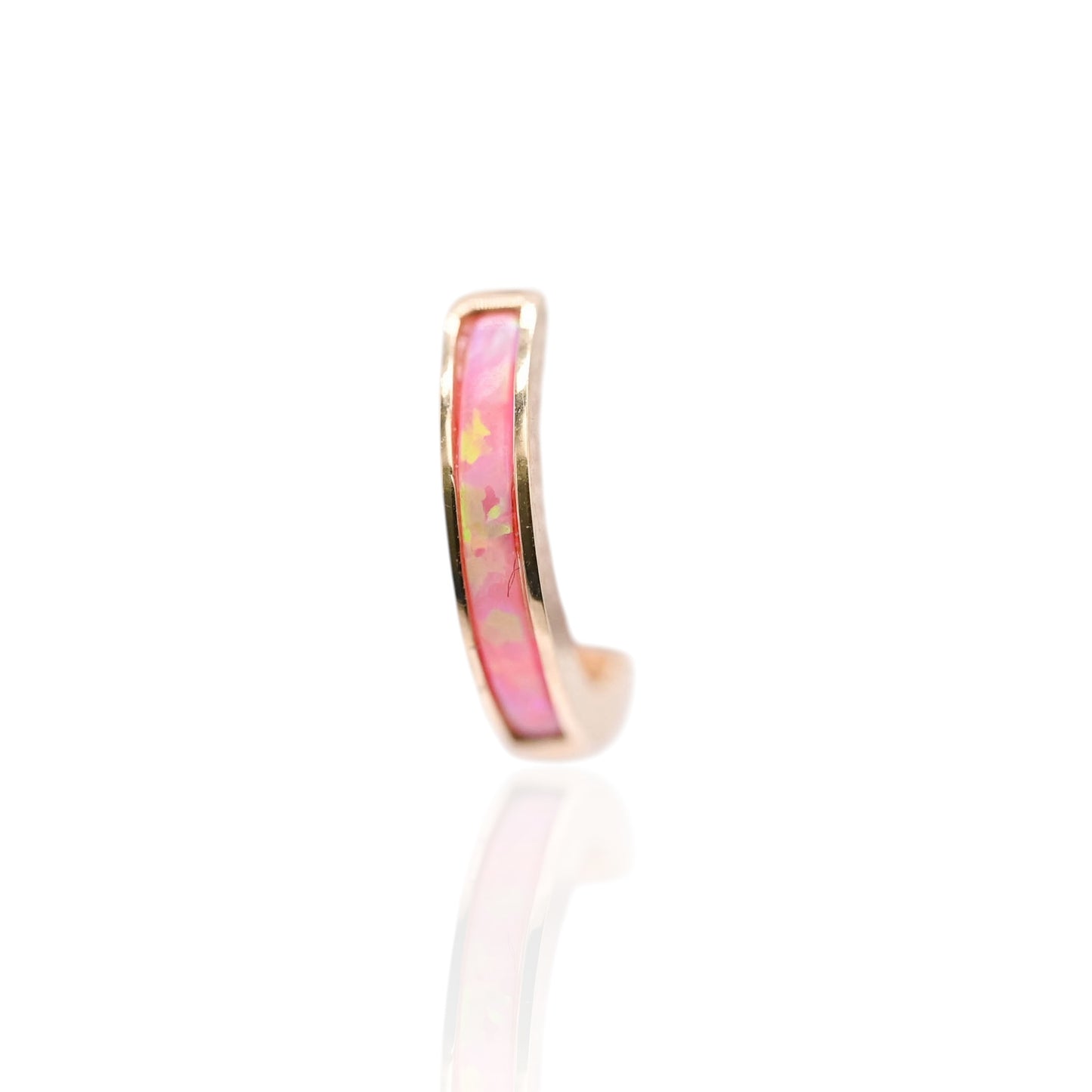 Pink Opal Huggie Earrings 14K Yellow Gold 1.94mm Thick/10.14mm Diameter