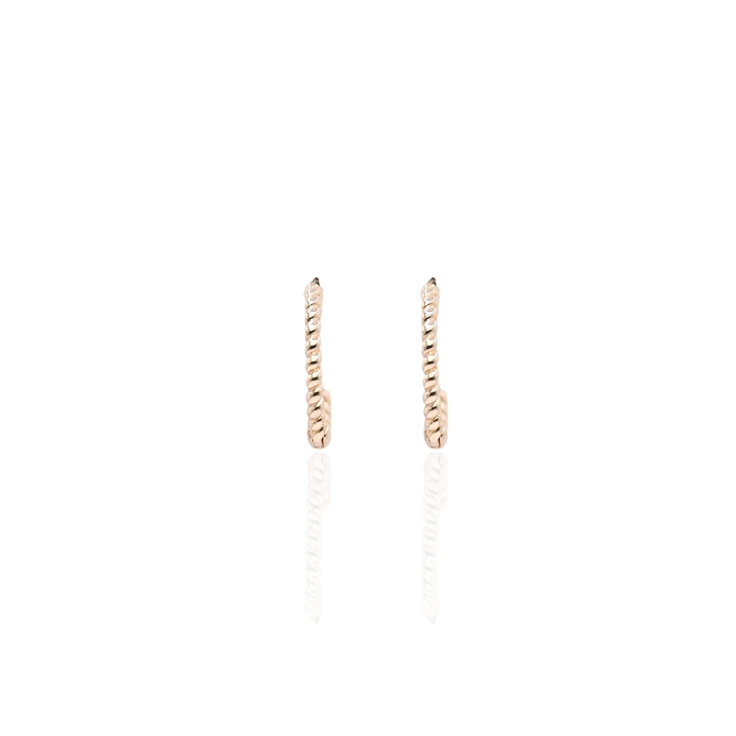 Beaded Twist Hoop Huggie Earrings 14K Yellow Gold 1.23mm Thick/11.36mm Diameter