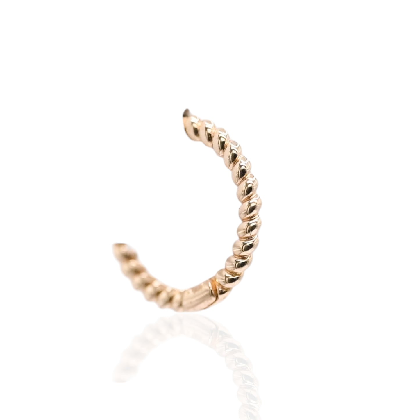 Beaded Twist Hoop Huggie Earrings 14K Yellow Gold 1.23mm Thick/11.36mm Diameter
