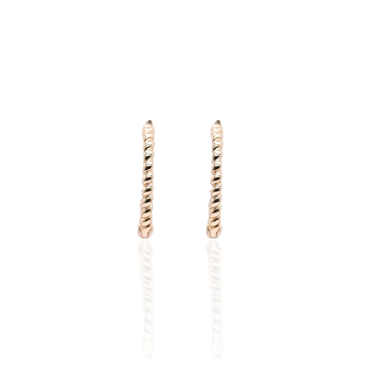 Beaded Twist Hoop Huggie Earrings 14K Yellow Gold 1.23mm Thick/11.36mm Diameter