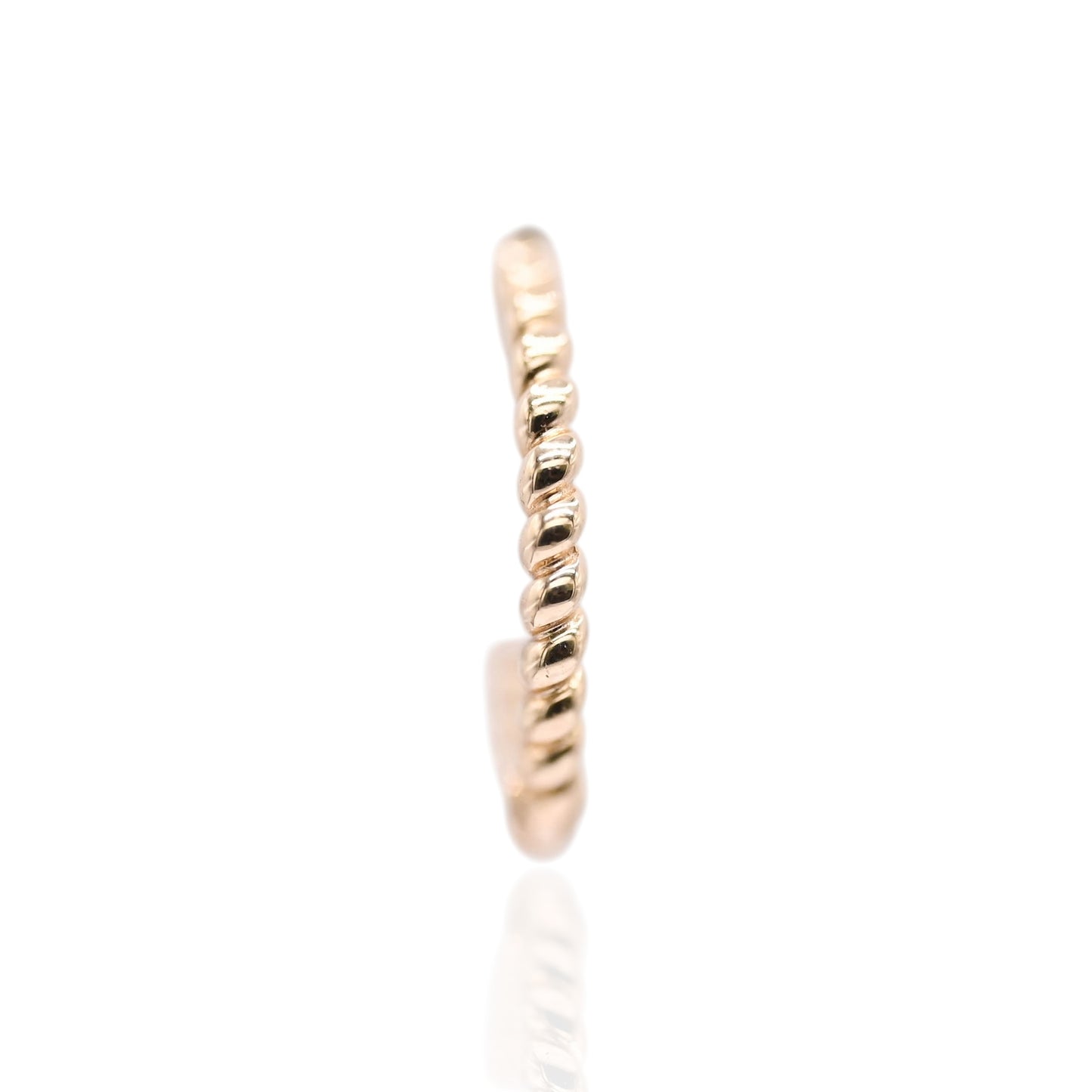 Beaded Twist Hoop Huggie Earrings 14K Yellow Gold 1.23mm Thick/11.36mm Diameter