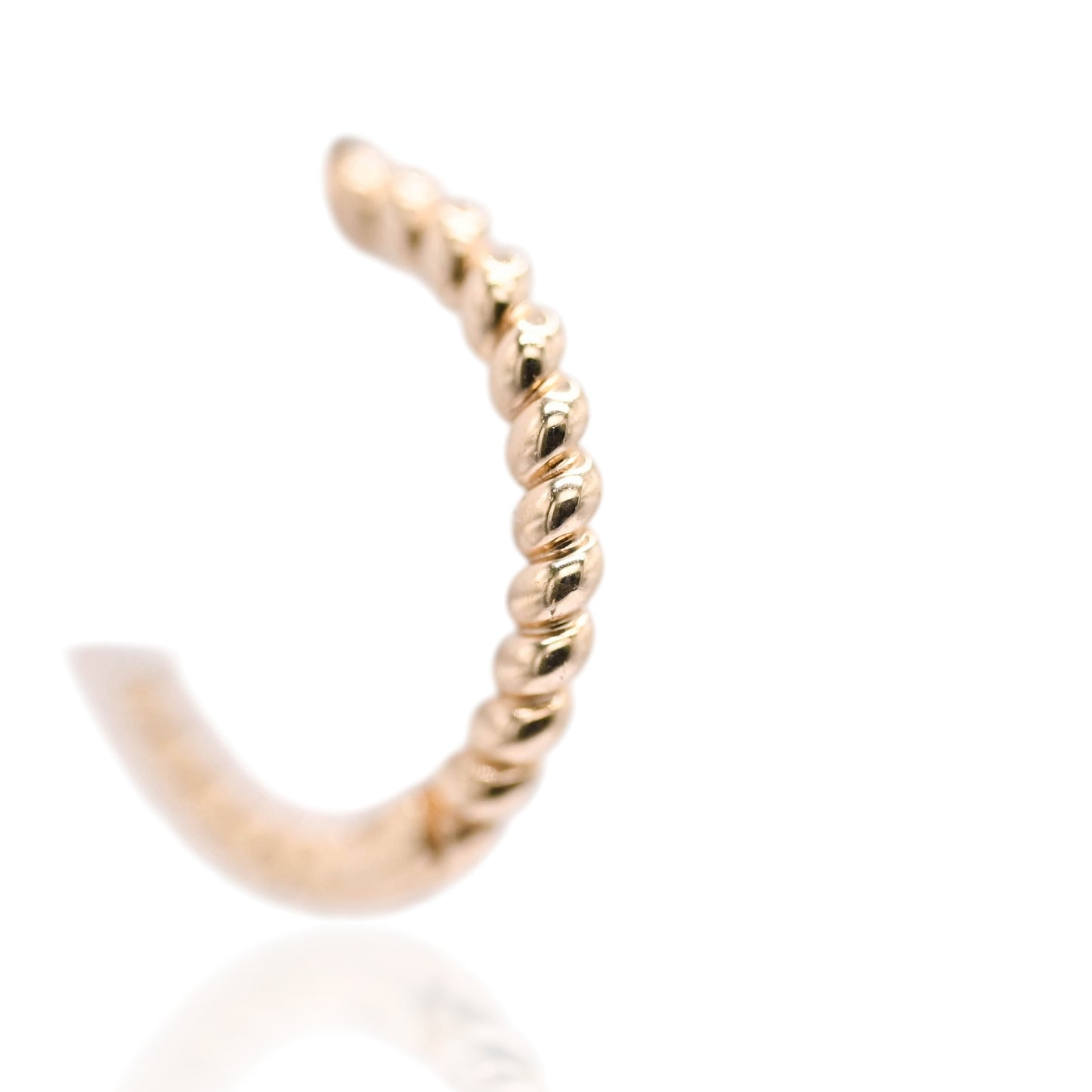 Beaded Twist Hoop Huggie Earrings 14K Yellow Gold 1.23mm Thick/11.36mm Diameter