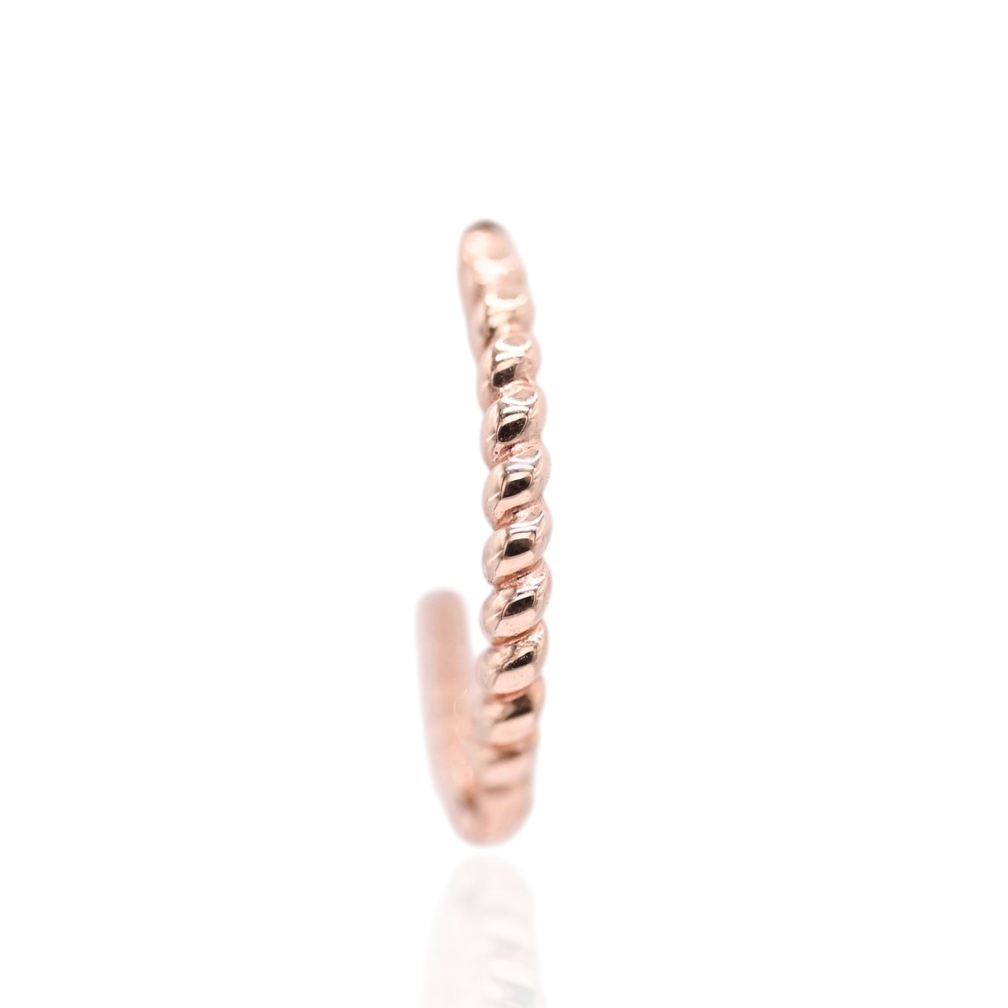 Beaded Twist Hoop Huggie Earrings 14K Rose Gold 1.8mm Thick/12.5mm Diameter