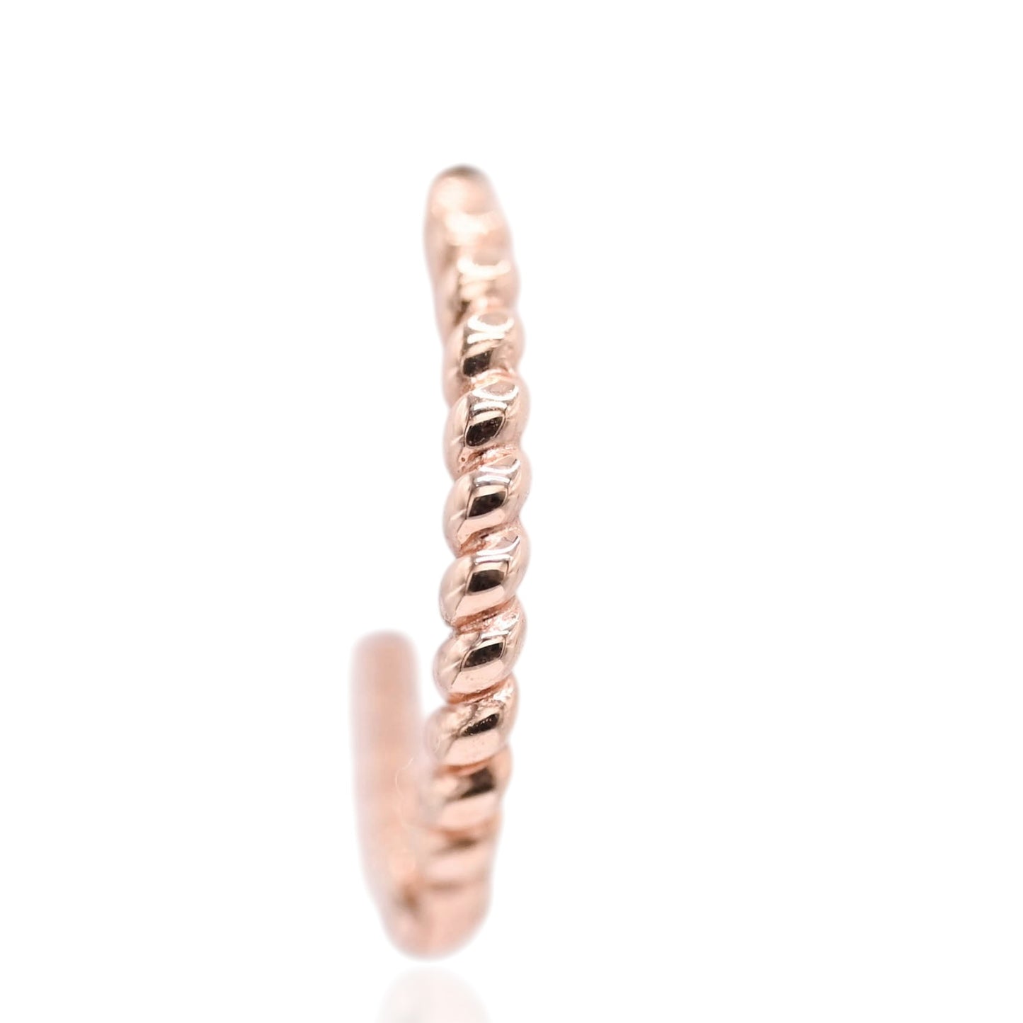 Beaded Twist Hoop Huggie Earrings 14K Rose Gold 1.8mm Thick/12.5mm Diameter