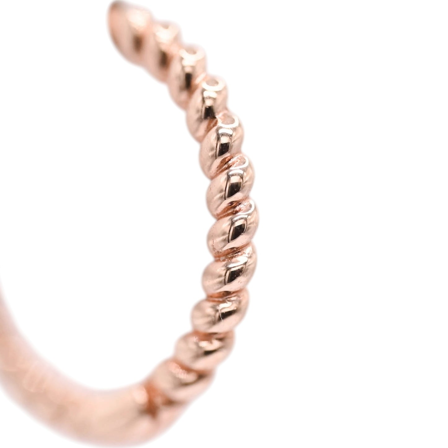 Beaded Twist Hoop Huggie Earrings 14K Rose Gold 1.8mm Thick/12.5mm Diameter