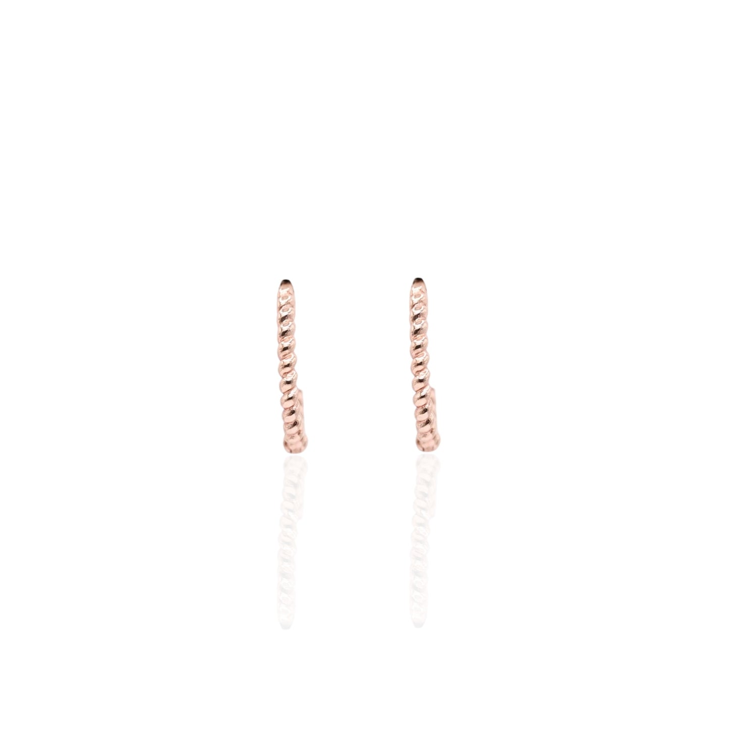 Beaded Twist Hoop Huggie Earrings 14K Rose Gold 1.8mm Thick/12.5mm Diameter