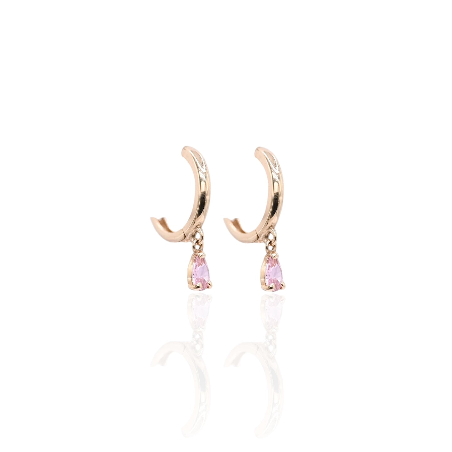 Pink Cubic Zirconia Drop Hoop Earrings 14K Yellow Gold 1.65mm Thick/10.68mm Diameter