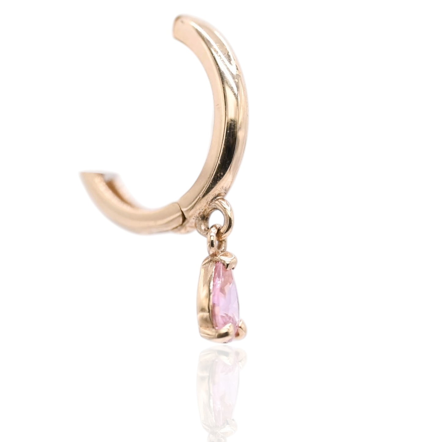 Pink Cubic Zirconia Drop Hoop Earrings 14K Yellow Gold 1.65mm Thick/10.68mm Diameter