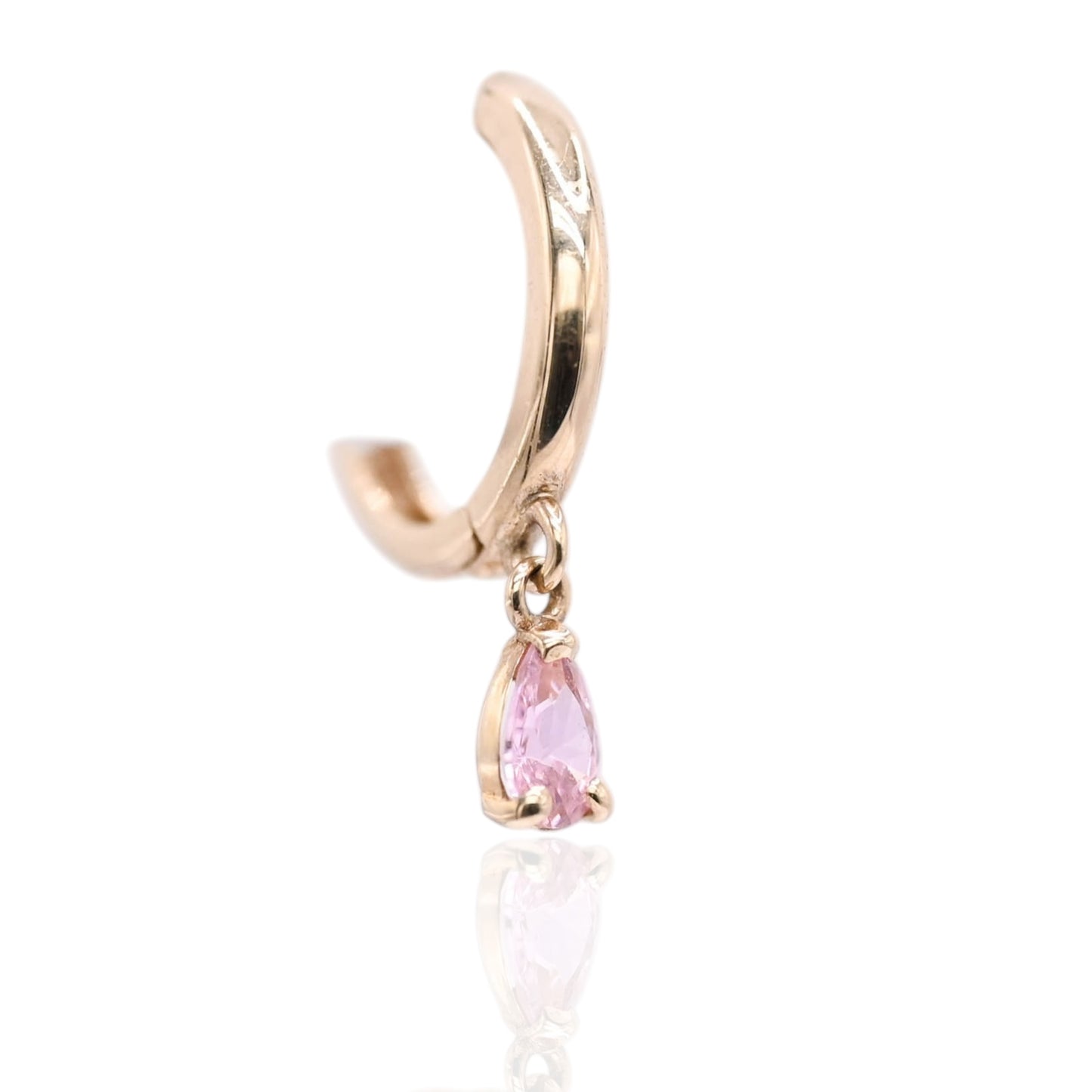 Pink Cubic Zirconia Drop Hoop Earrings 14K Yellow Gold 1.65mm Thick/10.68mm Diameter