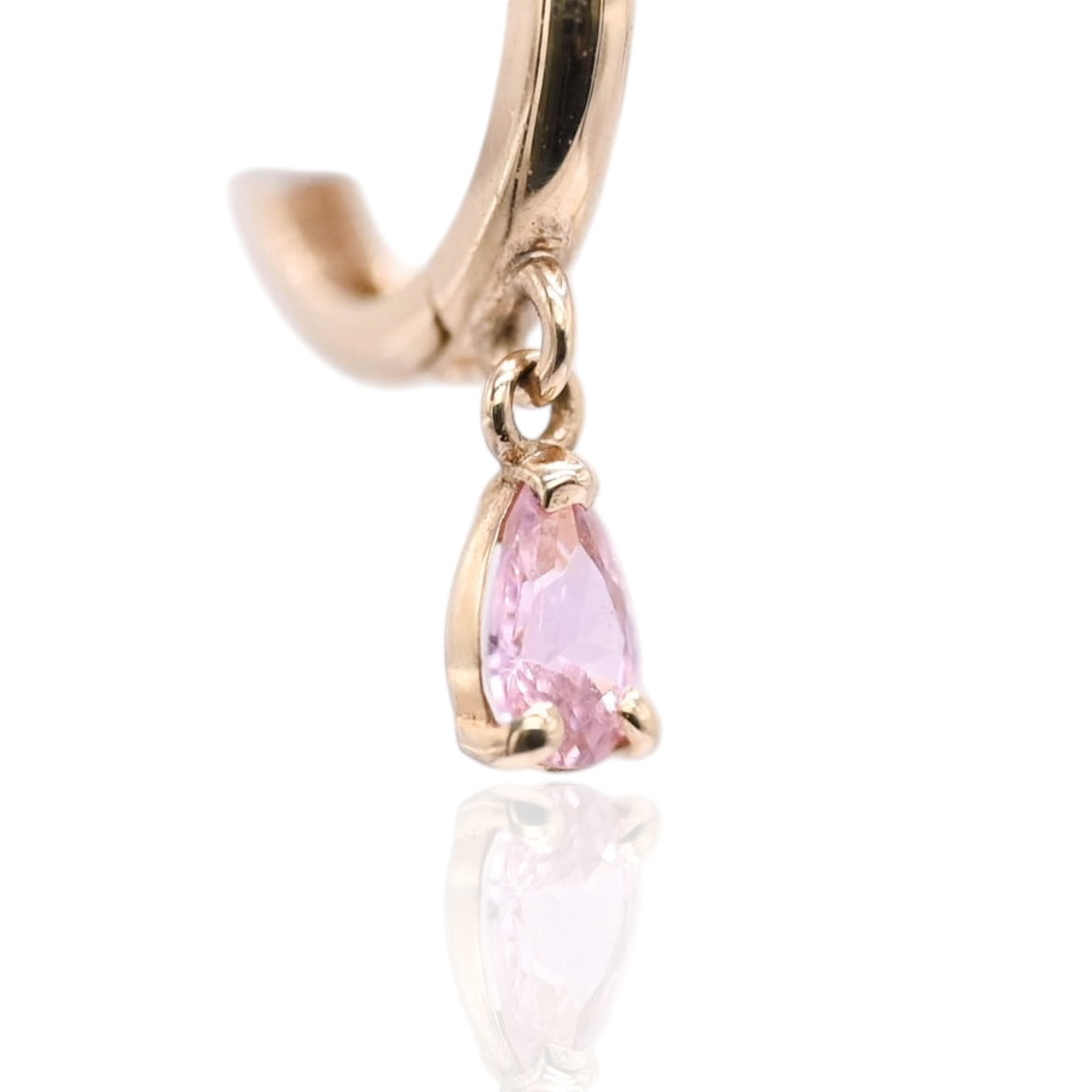 Pink Cubic Zirconia Drop Hoop Earrings 14K Yellow Gold 1.65mm Thick/10.68mm Diameter