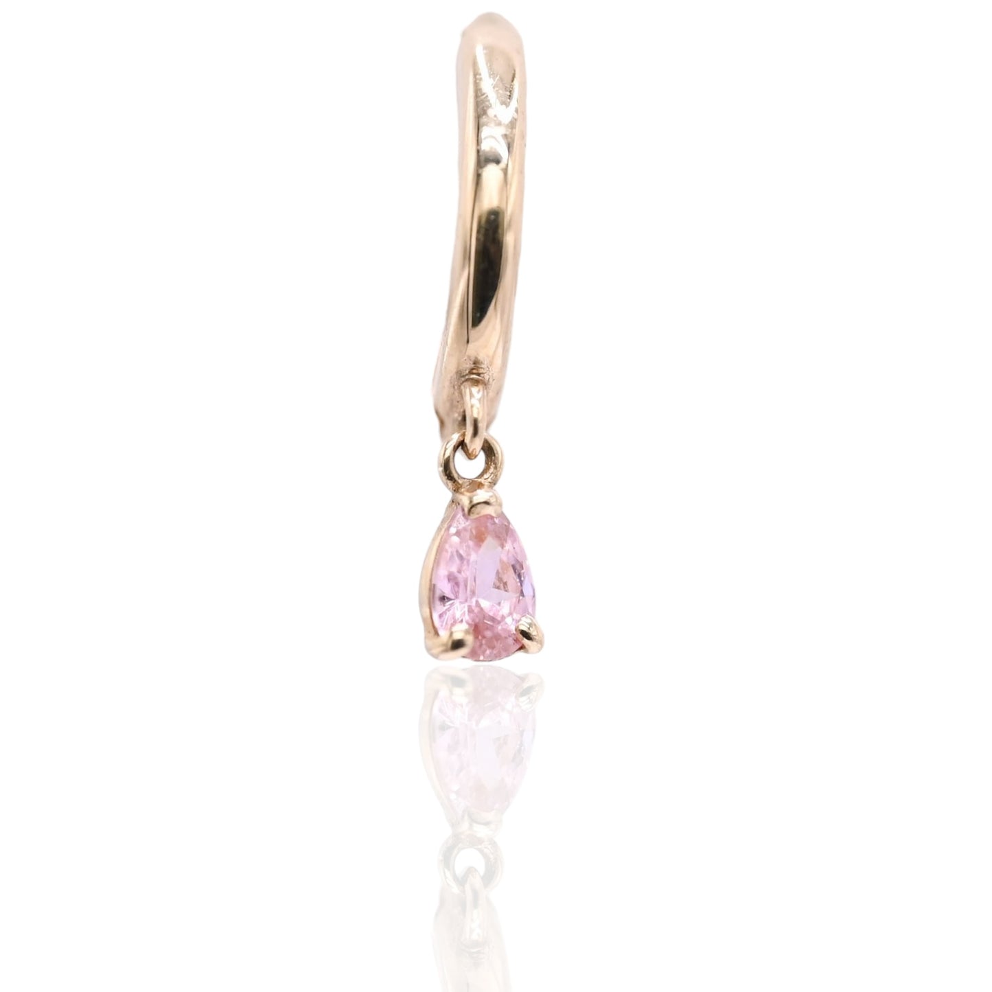 Pink Cubic Zirconia Drop Hoop Earrings 14K Yellow Gold 1.65mm Thick/10.68mm Diameter