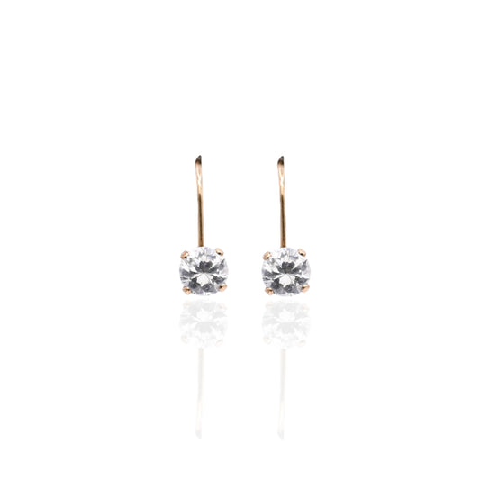 Cubic Zirconia Lever Back Earrings 14K Yellow Gold