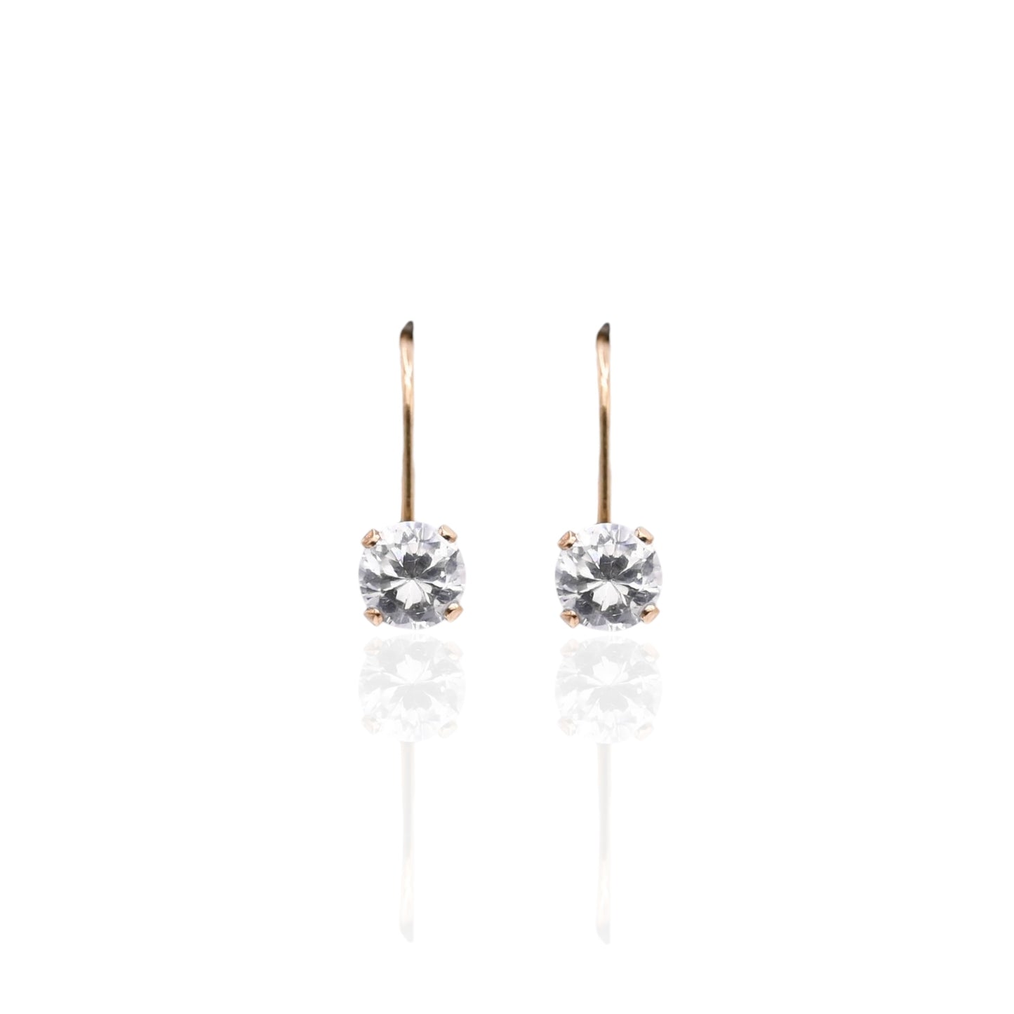 Cubic Zirconia Lever Back Earrings 14K Yellow Gold