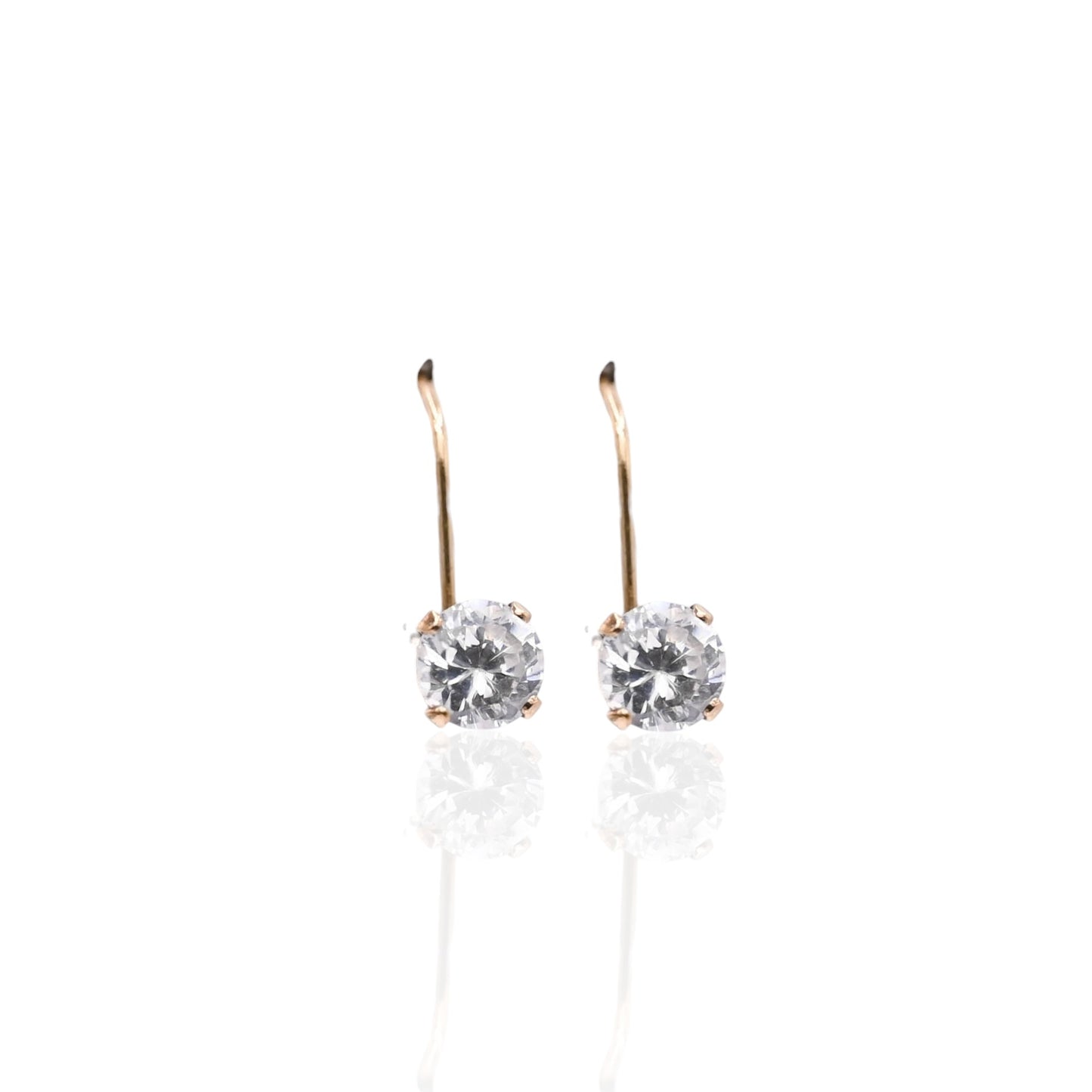 Cubic Zirconia Lever Back Earrings 14K Yellow Gold