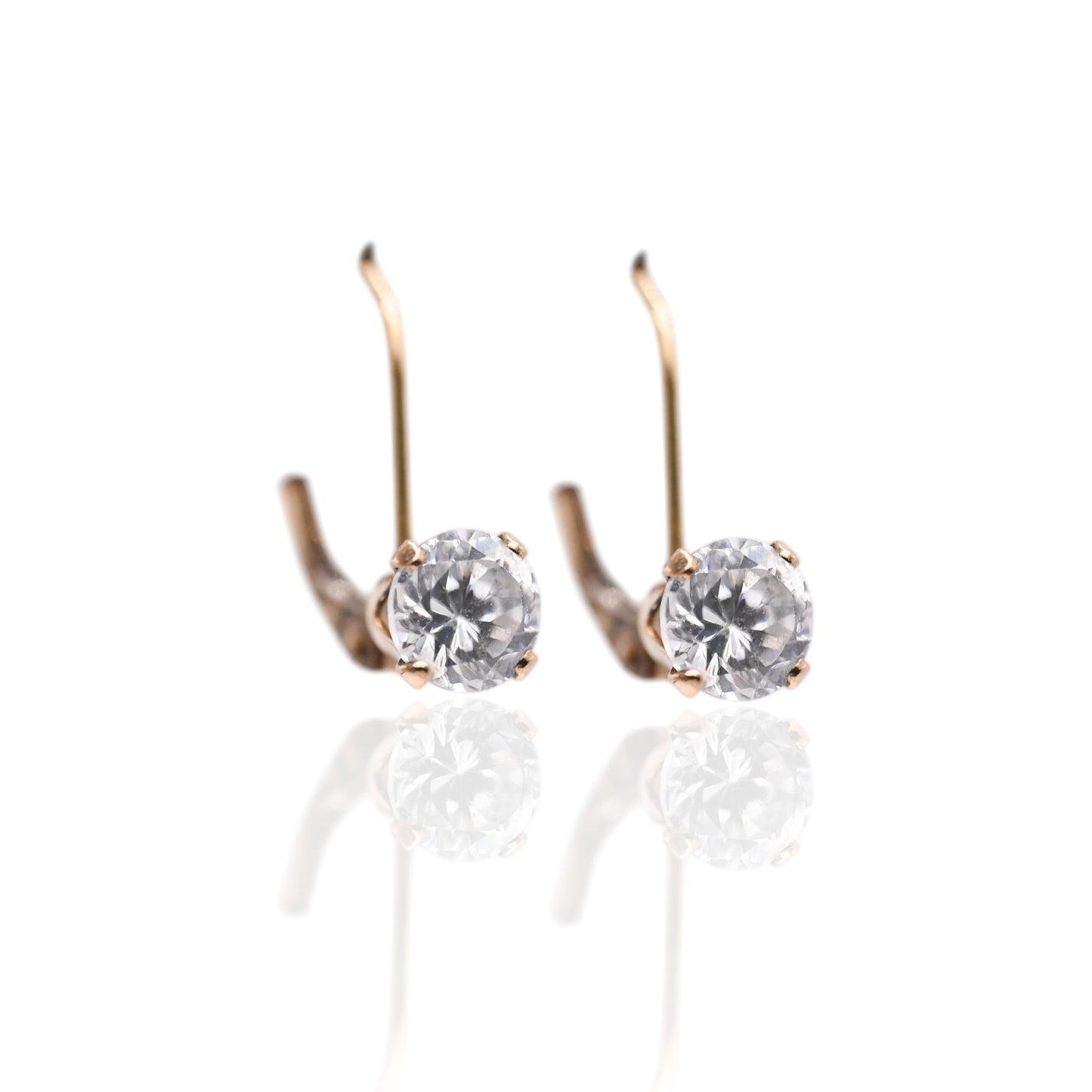 Cubic Zirconia Lever Back Earrings 14K Yellow Gold