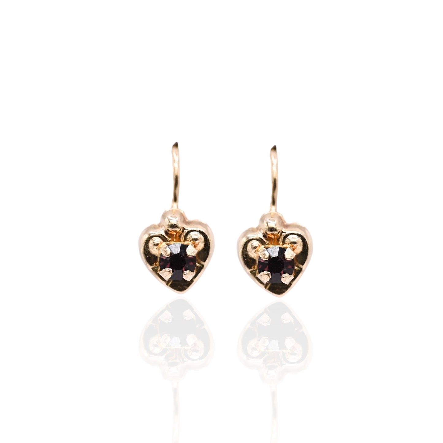Purple Cubic Zirconia Heart Lever Back Earrings 14K Yellow Gold