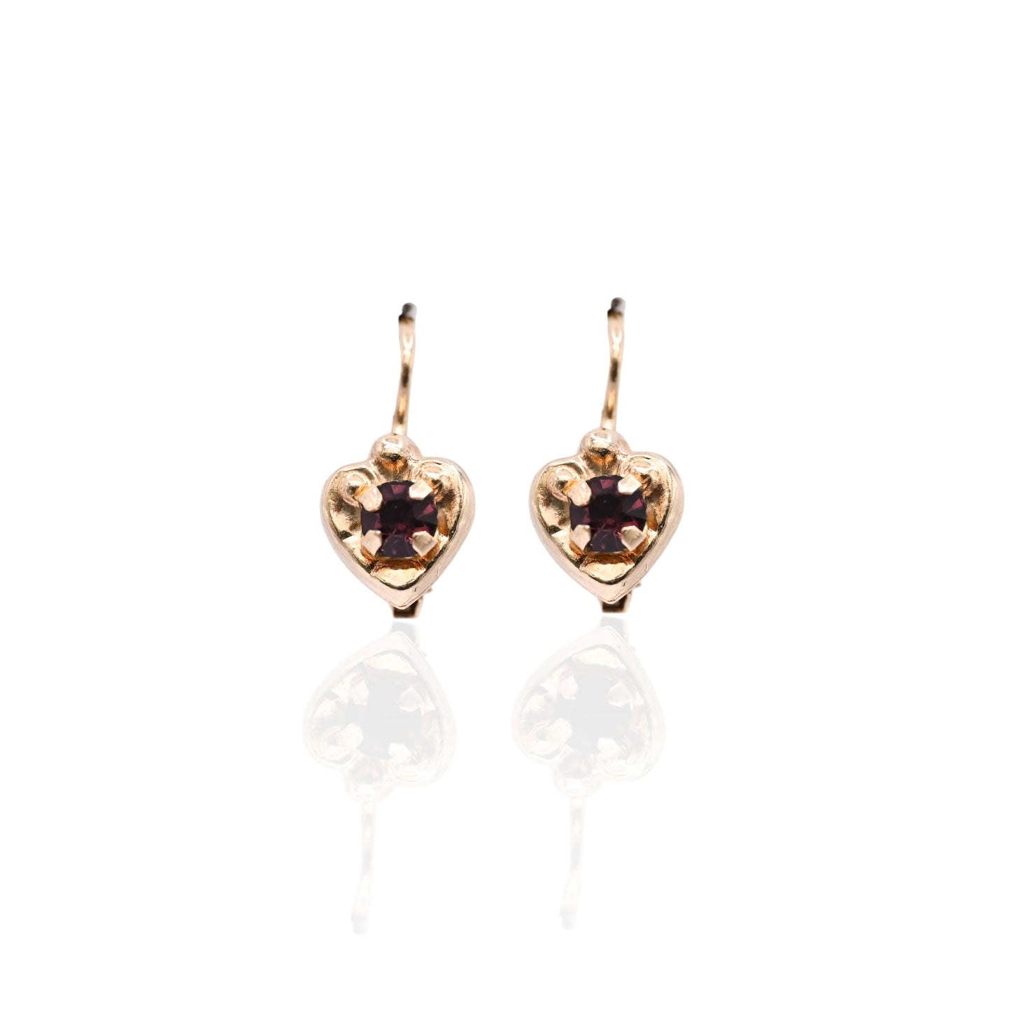Purple Cubic Zirconia Heart Lever Back Earrings 14K Yellow Gold