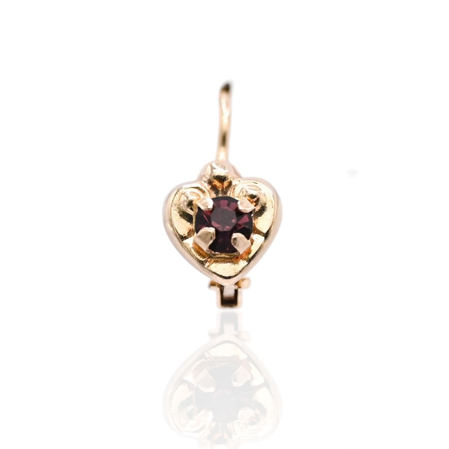 Purple Cubic Zirconia Heart Lever Back Earrings 14K Yellow Gold