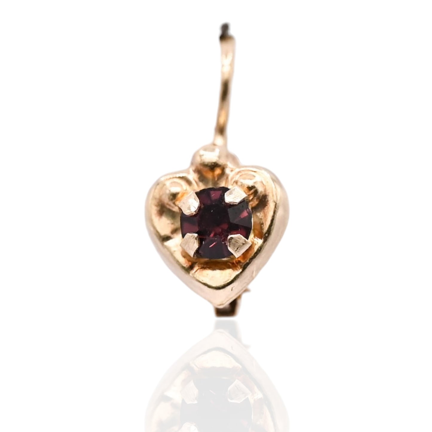 Purple Cubic Zirconia Heart Lever Back Earrings 14K Yellow Gold