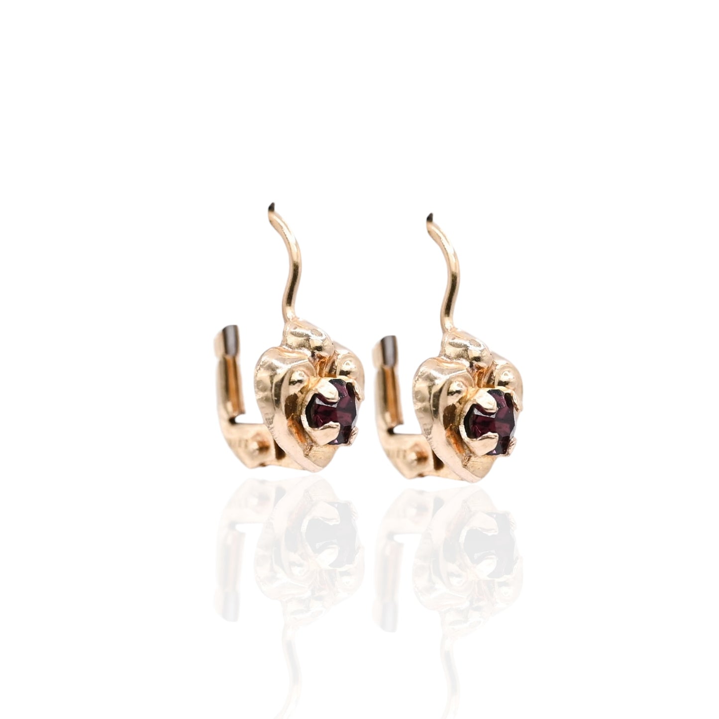 Purple Cubic Zirconia Heart Lever Back Earrings 14K Yellow Gold