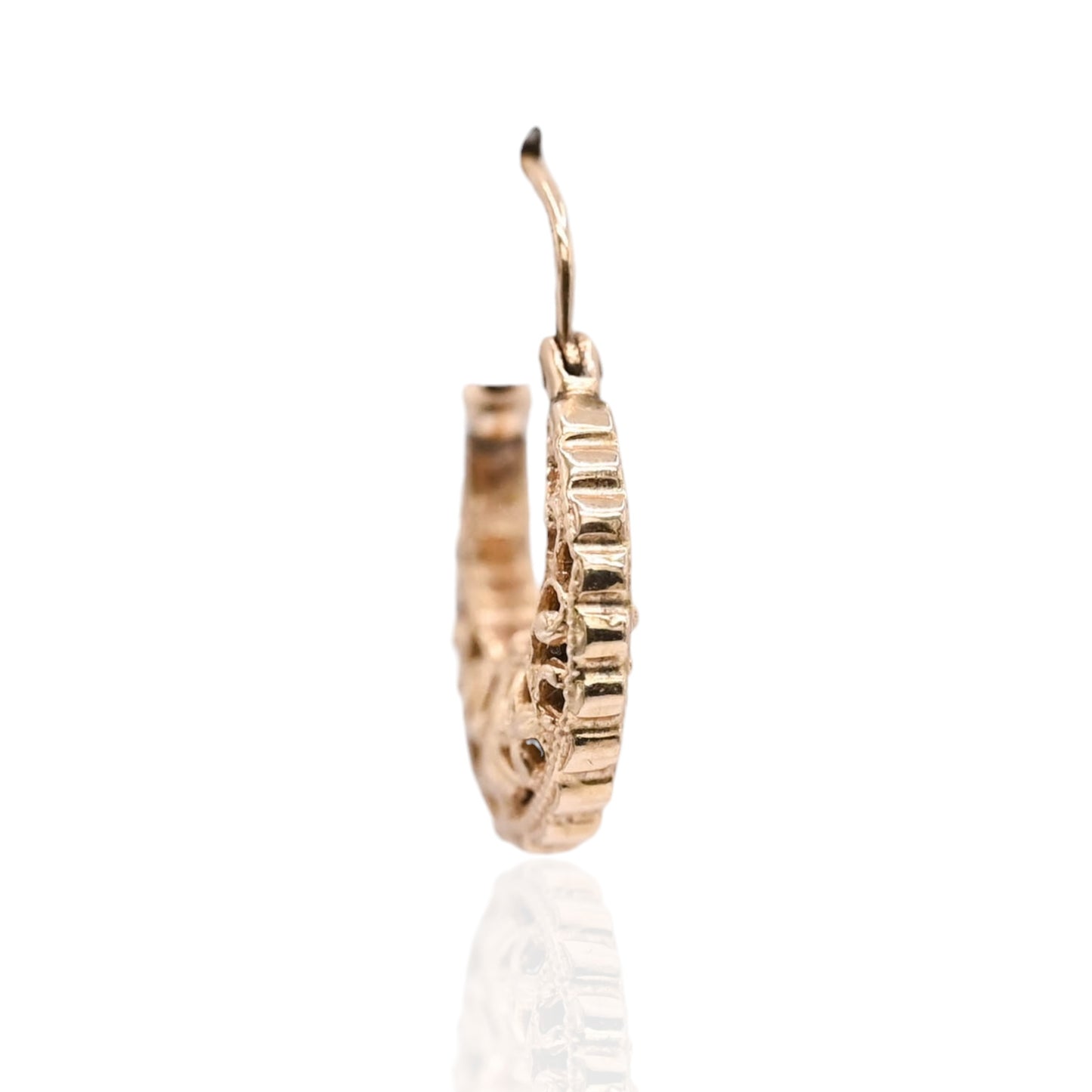 Ornate Hoop Earrings 14K Yellow Gold 3.63mm Thick/14.66mm Diameter