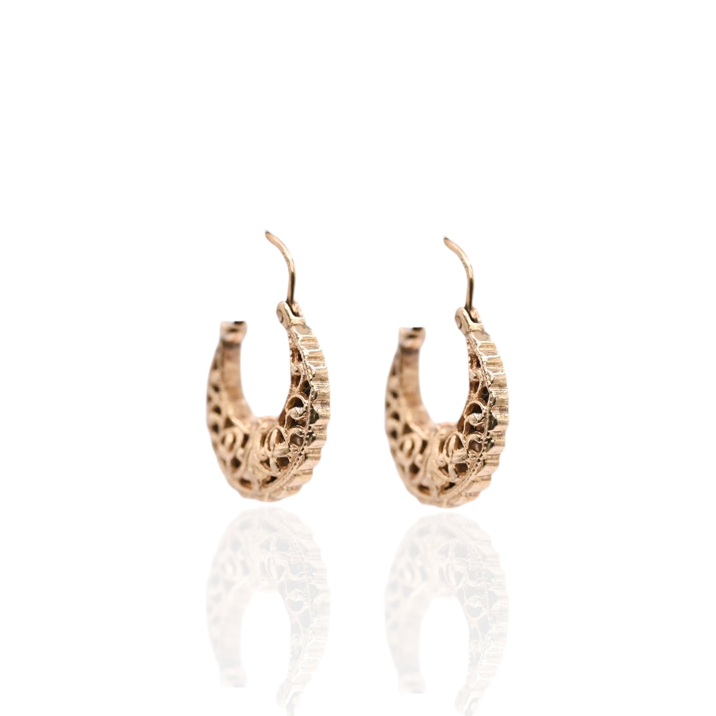 Ornate Hoop Earrings 14K Yellow Gold 3.63mm Thick/14.66mm Diameter