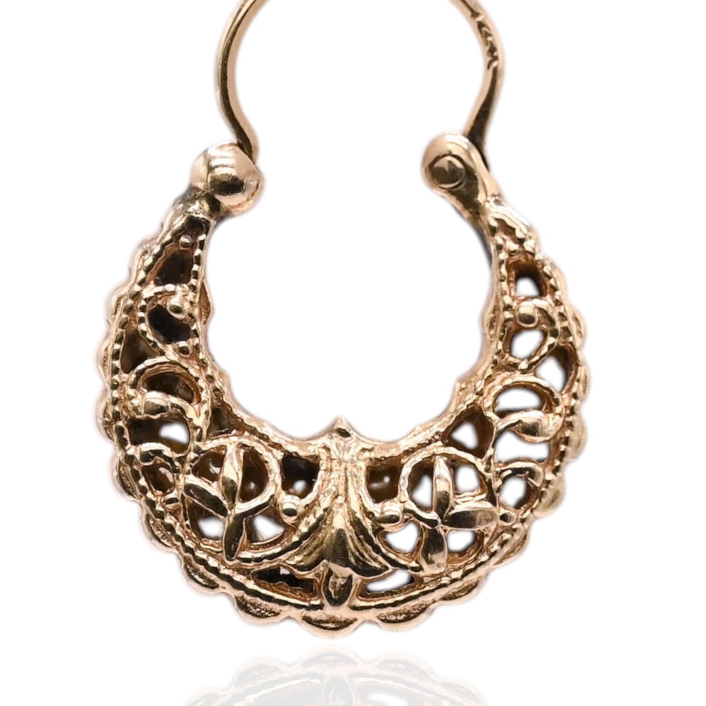 Ornate Hoop Earrings 14K Yellow Gold 3.63mm Thick/14.66mm Diameter