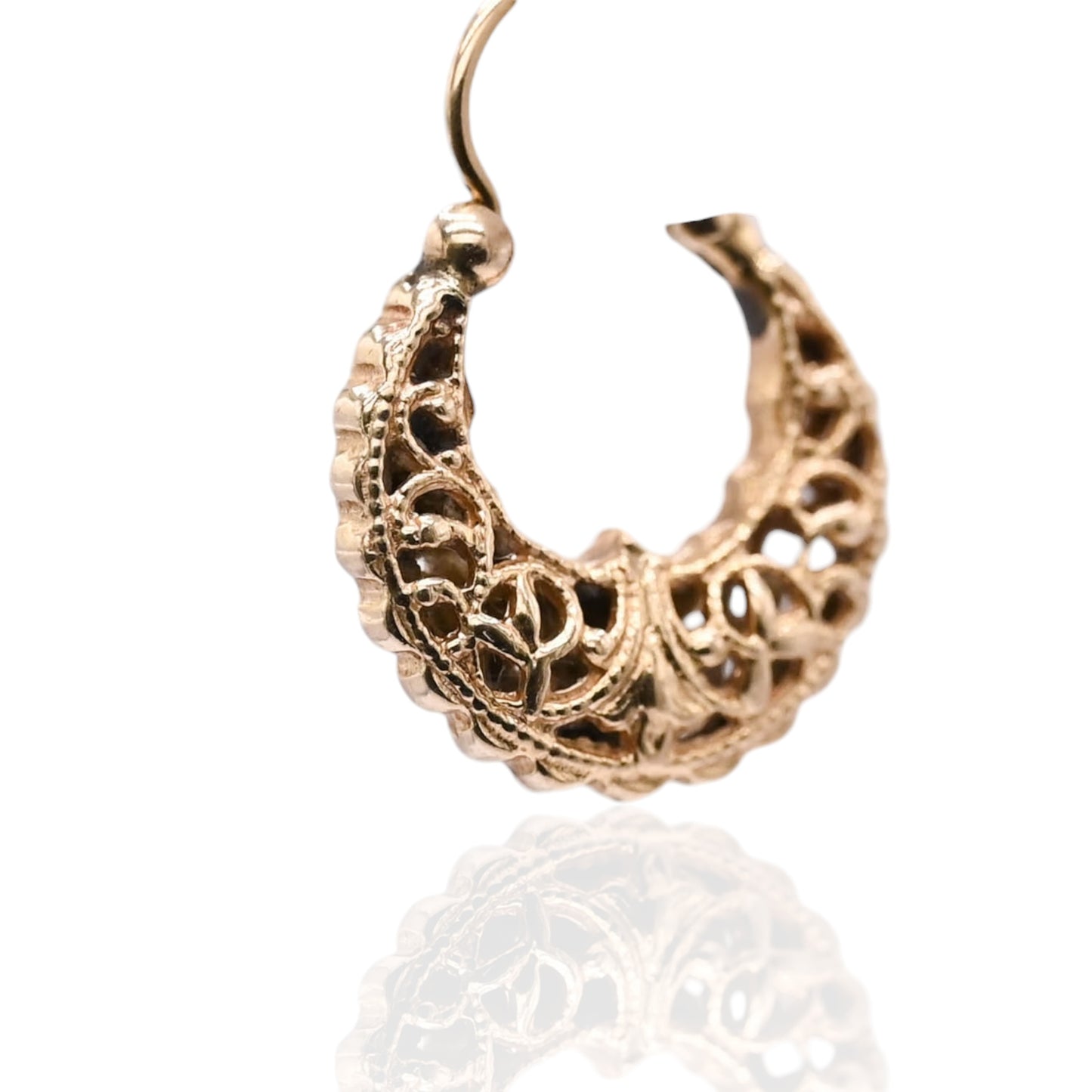 Ornate Hoop Earrings 14K Yellow Gold 3.63mm Thick/14.66mm Diameter