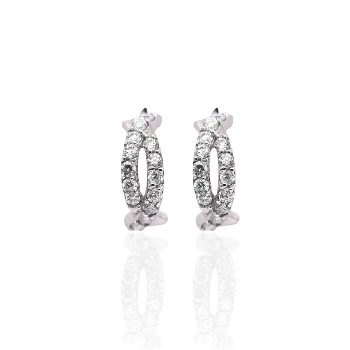 Cubic Zirconia Twist Hoop Earrings 14K White Gold 4.34mm Thick/12.30mm Diameter