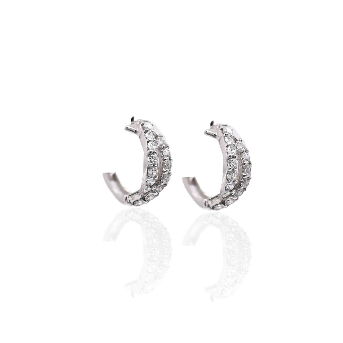 Cubic Zirconia Twist Hoop Earrings 14K White Gold 4.34mm Thick/12.30mm Diameter